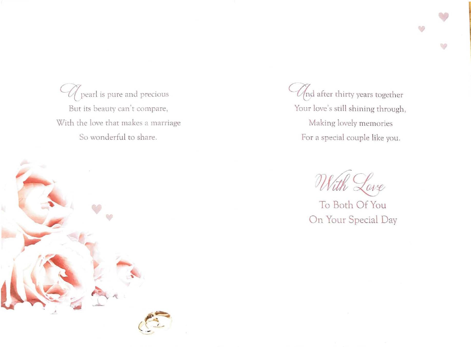 30th Wedding Anniversary Card - Pearls And Roses Traditional Values