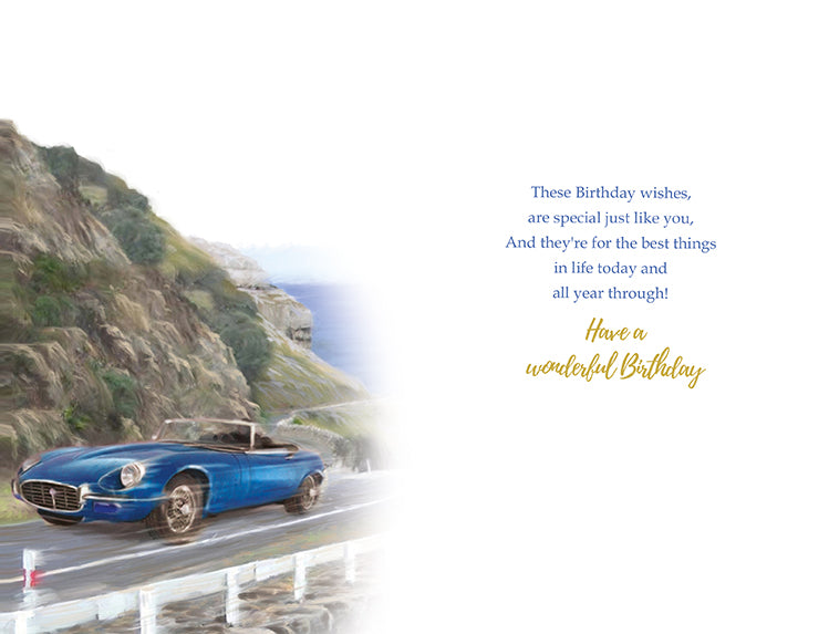 Brother in Law Birthday Card - Blue Jaguar E Type