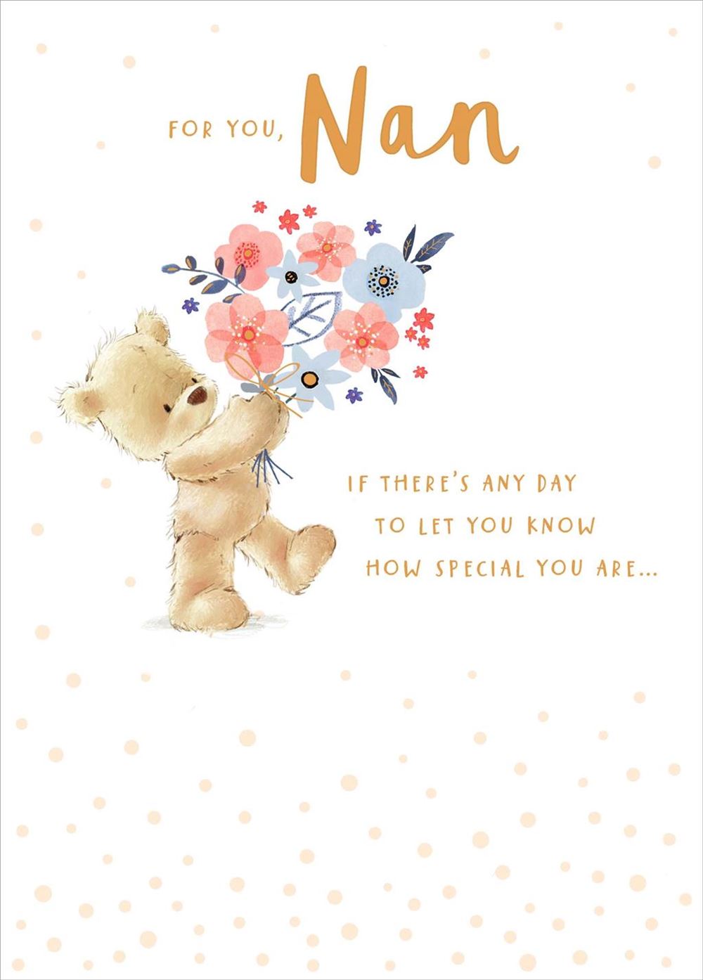Nan Birthday Card - Nutmeg Holding Bunch of Flower