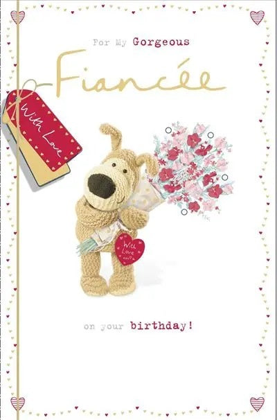 Fiancee Birthday Card – Boofles With A Bouquet Just For You