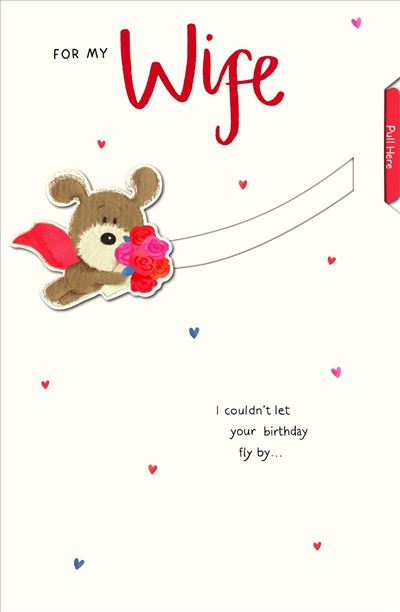 Wife Birthday Card - "Lots Of Woof" Flying Bouquet