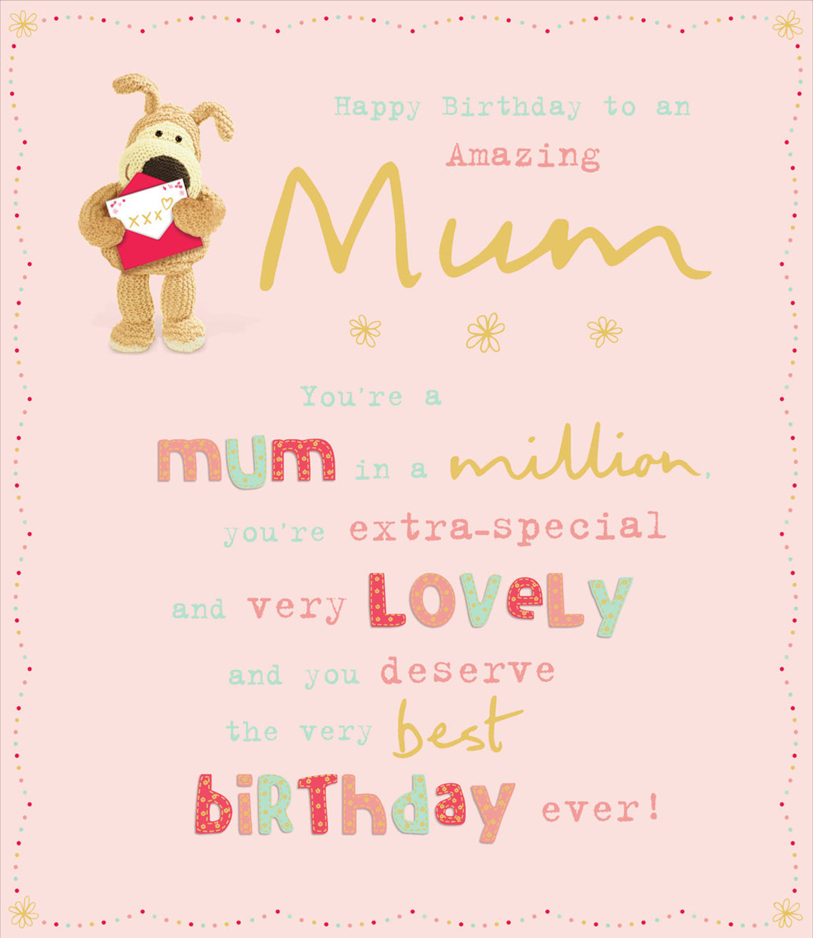 Large Mum Birthday Card - Boofle Holding Envelope