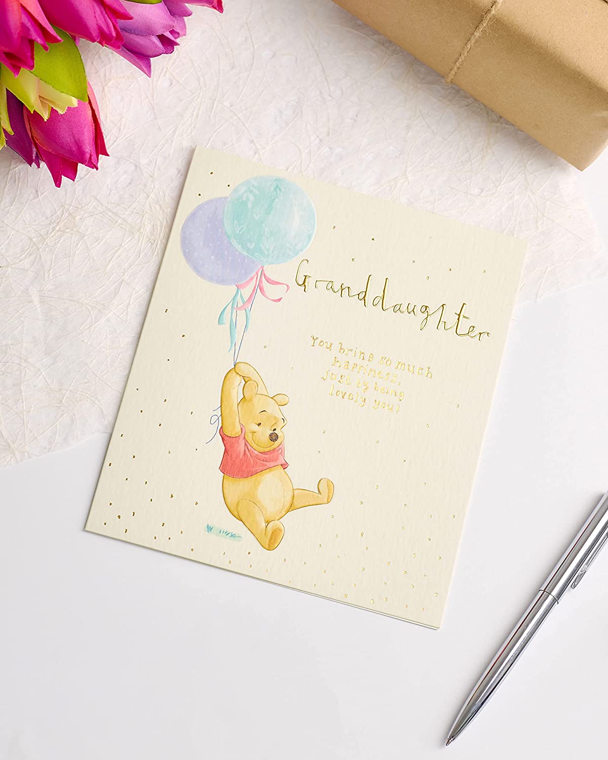 Granddaughter Birthday Card - Winnie the Pooh In Flight