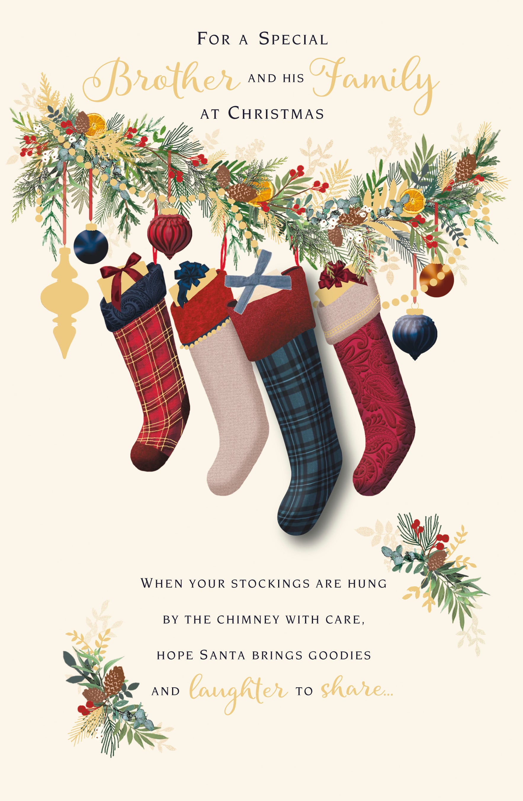 Brother & Family Christmas Card - Stockings and Christmas Decorations