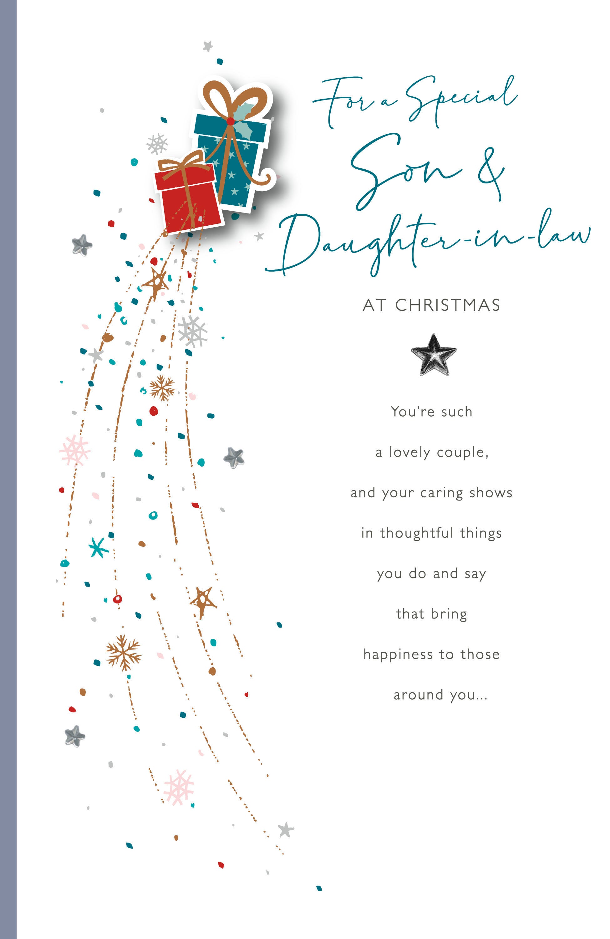 Son & Daughter-in-Law Christmas Card - Dual Shooting Presents