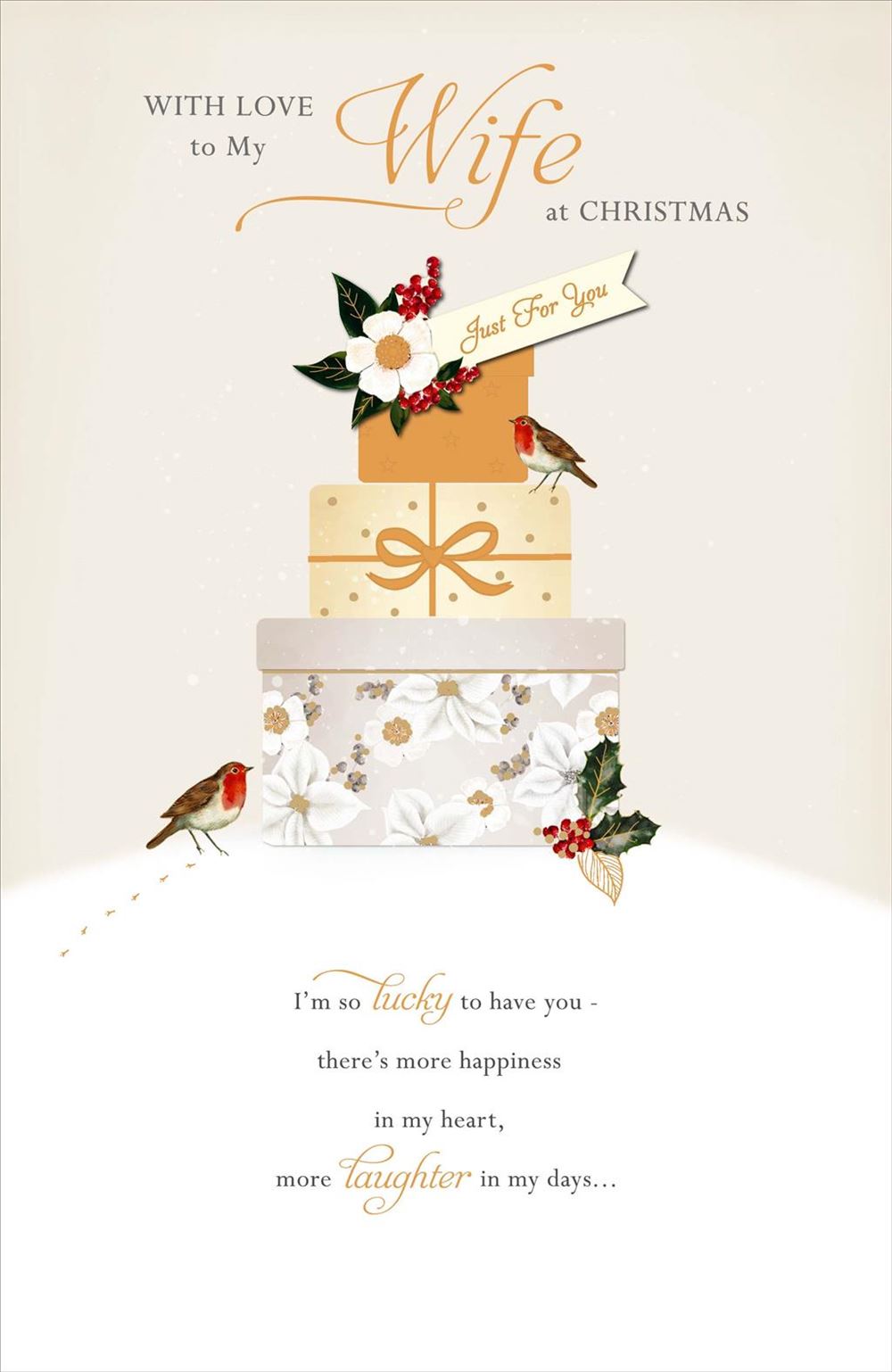 Wife Christmas Card - Posh Assortment of Gift Boxes