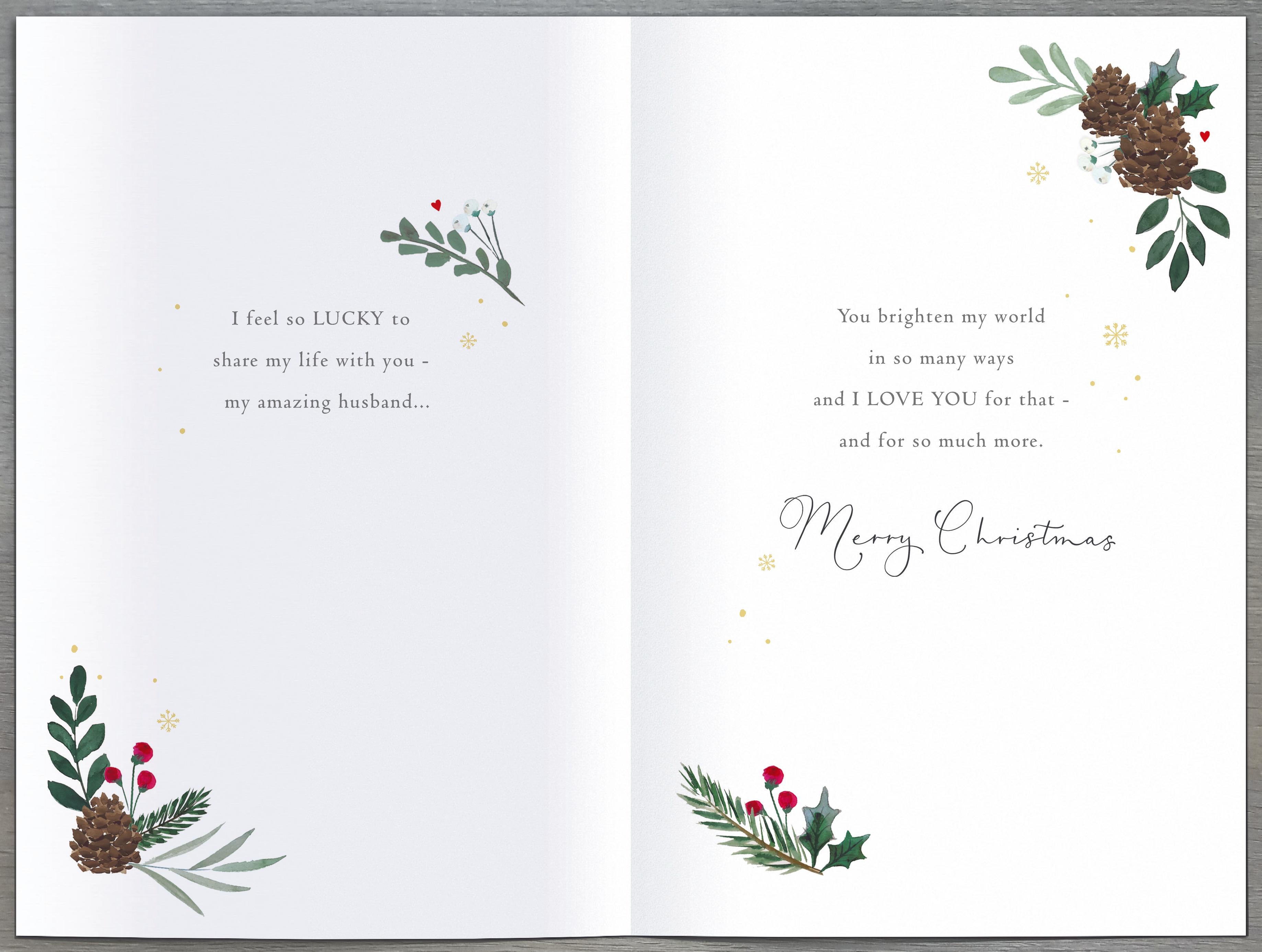 Large Husband Christmas Card - Stars, Acorns and Winter Leave Embellishments