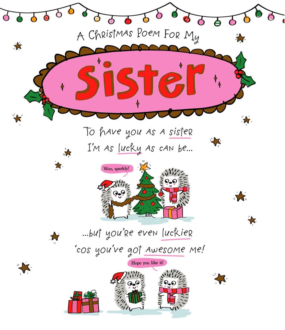Sister Christmas Card - Special Sister - Hedgehog And Stars