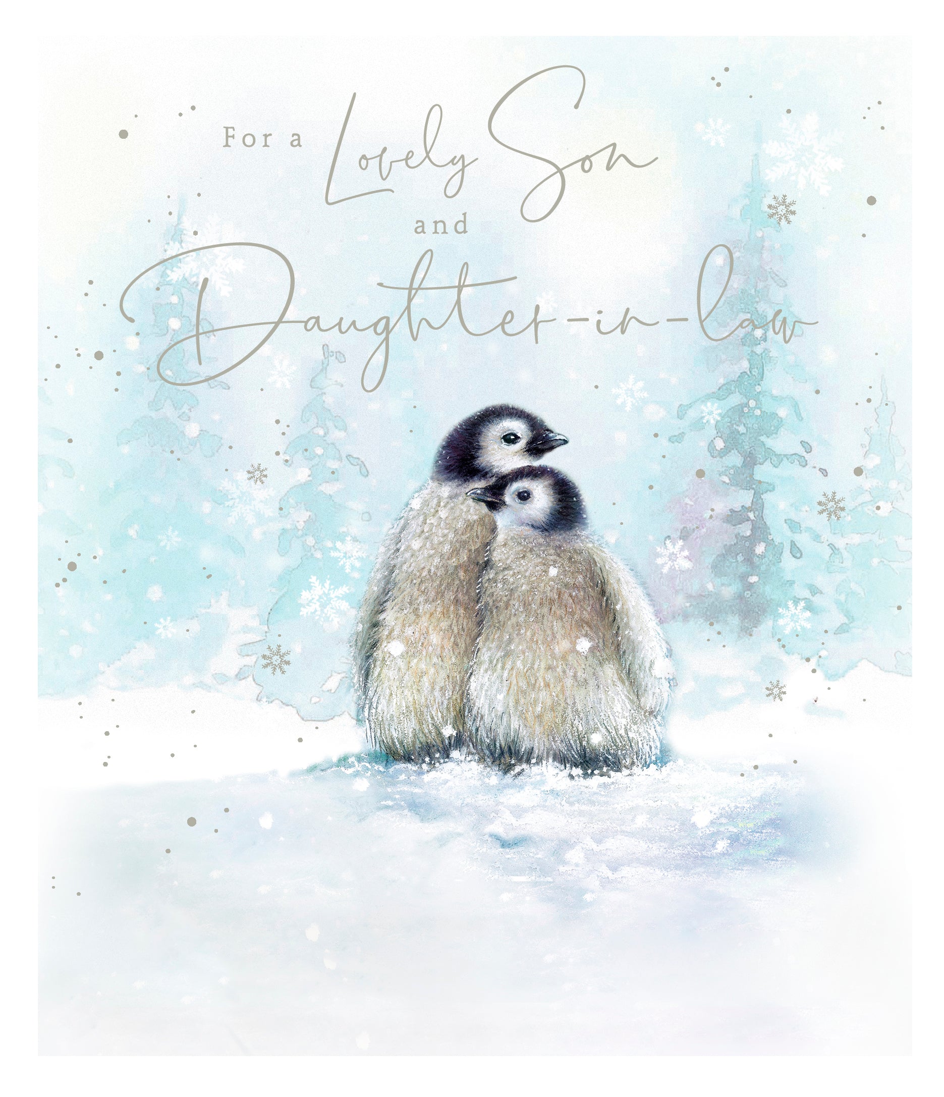 Son & Daughter-in-Law Christmas Card - Penguins Cuddling