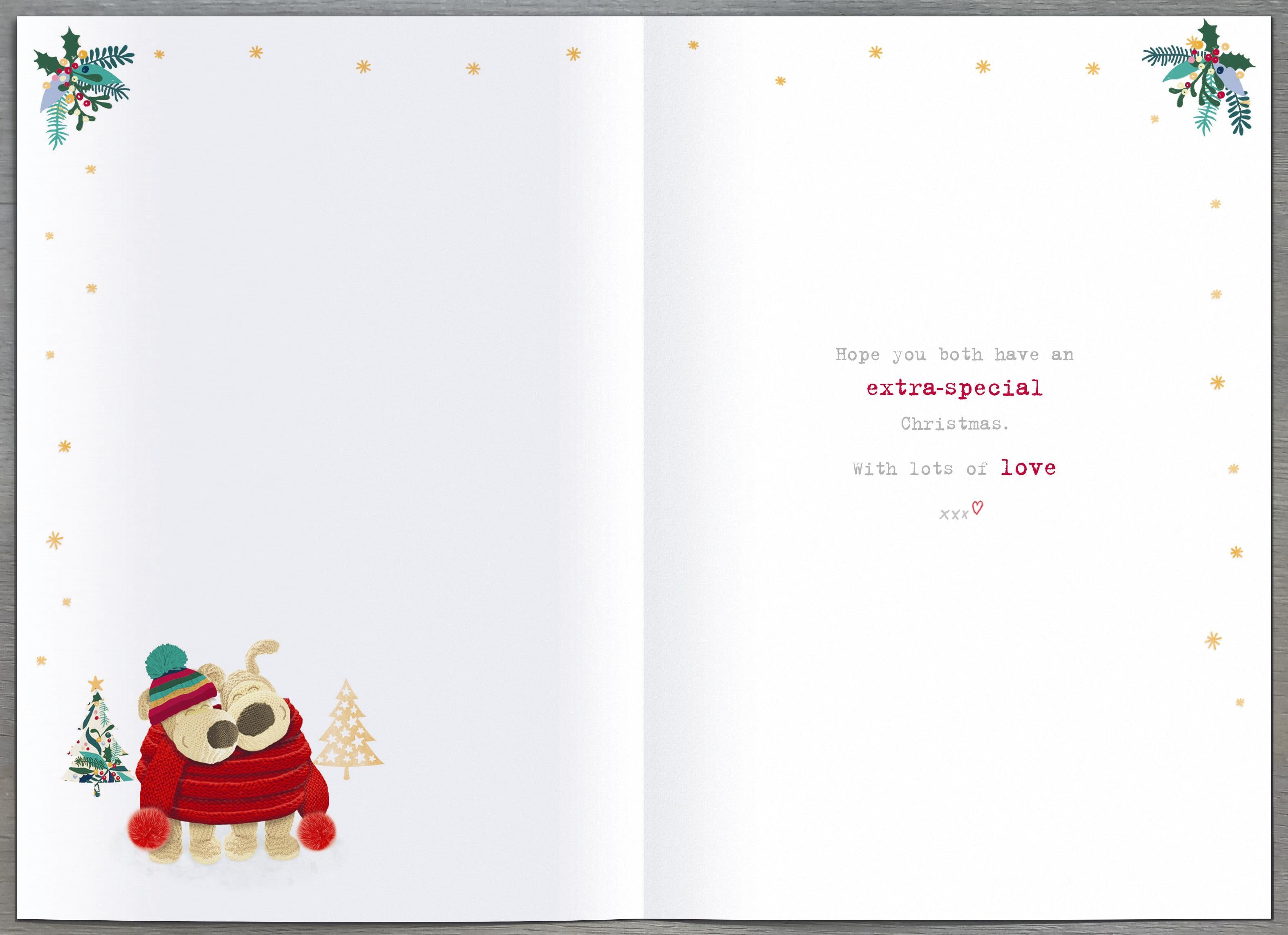 Large Daughter and Boyfriend Christmas Card - Boofles Wrapped in a Scarf