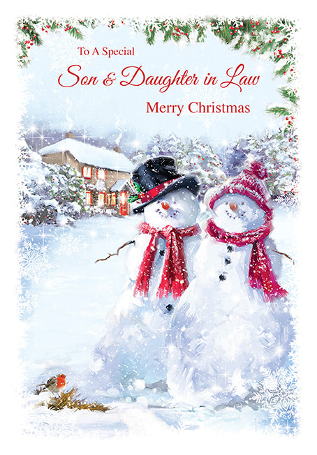 Special Son & Daughter In Law Merry Christmas Card - Snowman