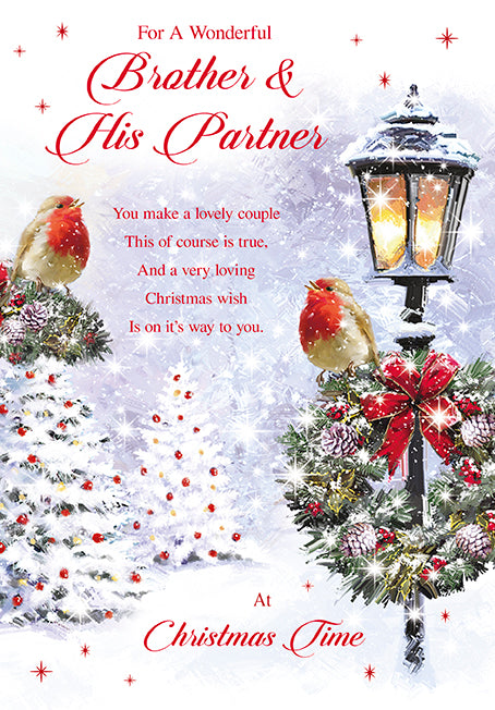 For A Wonderful Brother & His Partner At Christmas Card