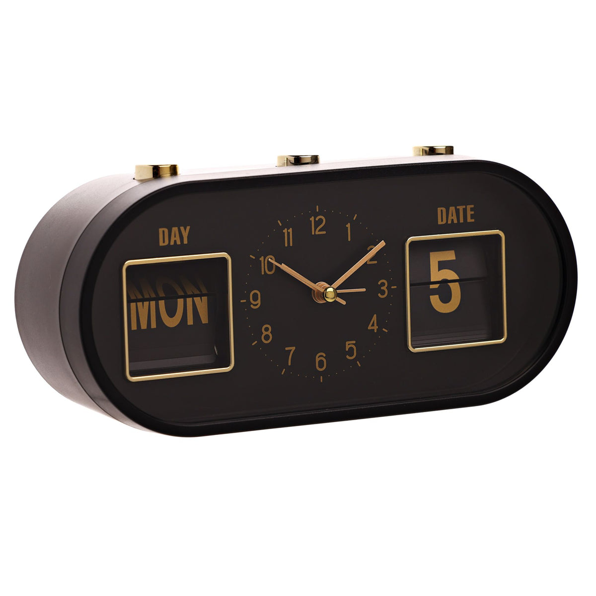 Hometime Calendar Alarm Clock - Black & Gold