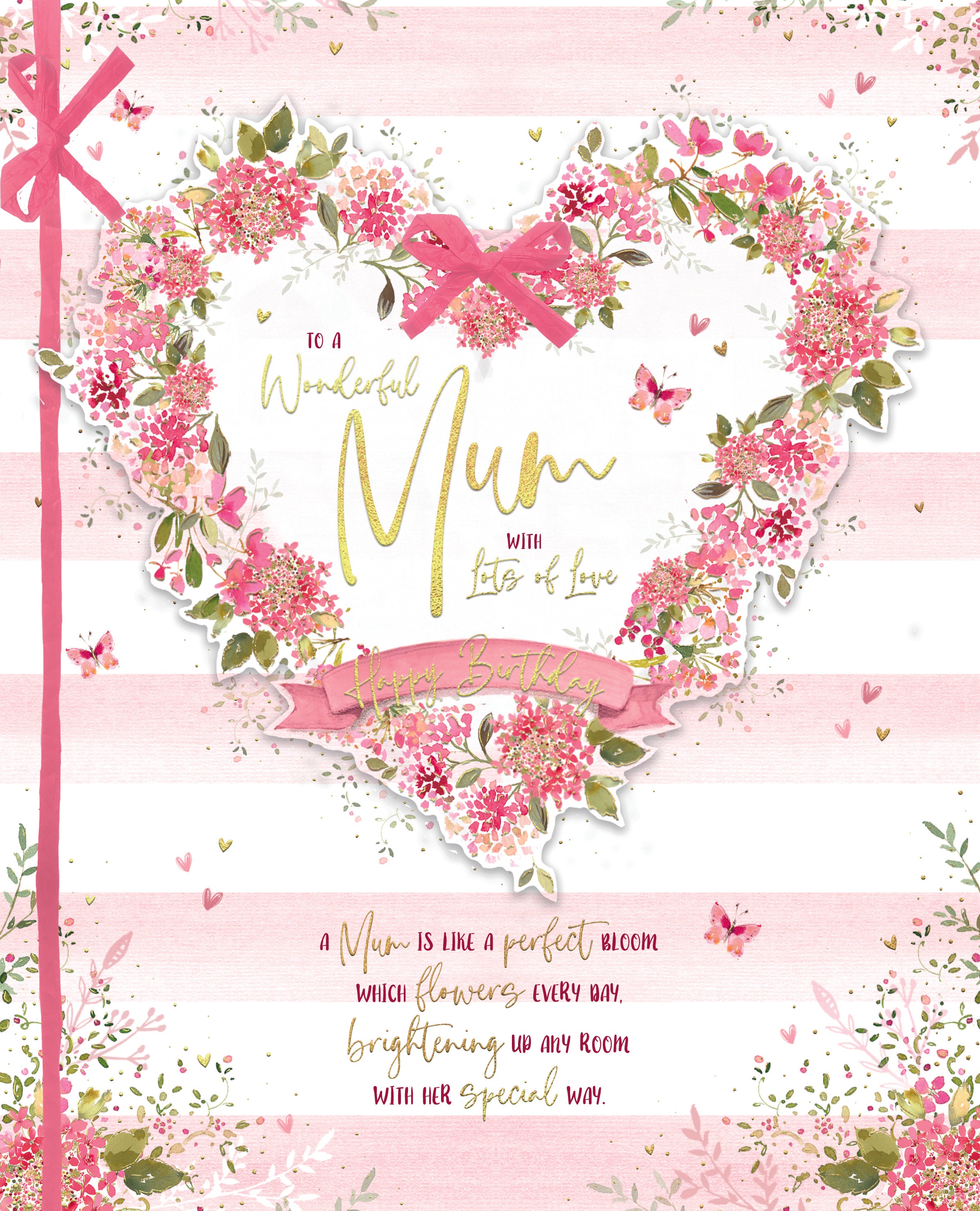 Mum Pink Heart Wreath Birthday Handmade Boxed Card