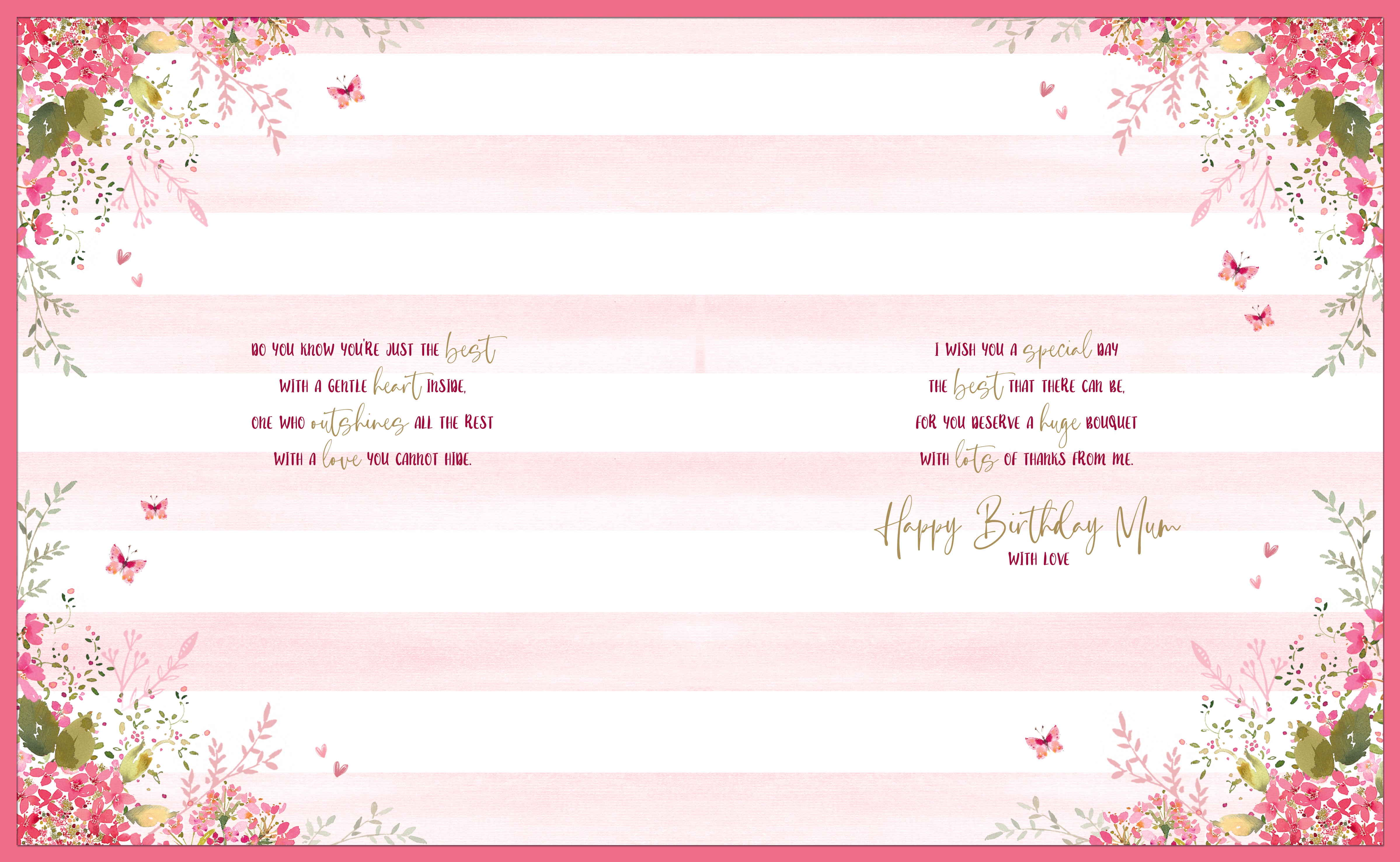 Mum Pink Heart Wreath Birthday Handmade Boxed Card