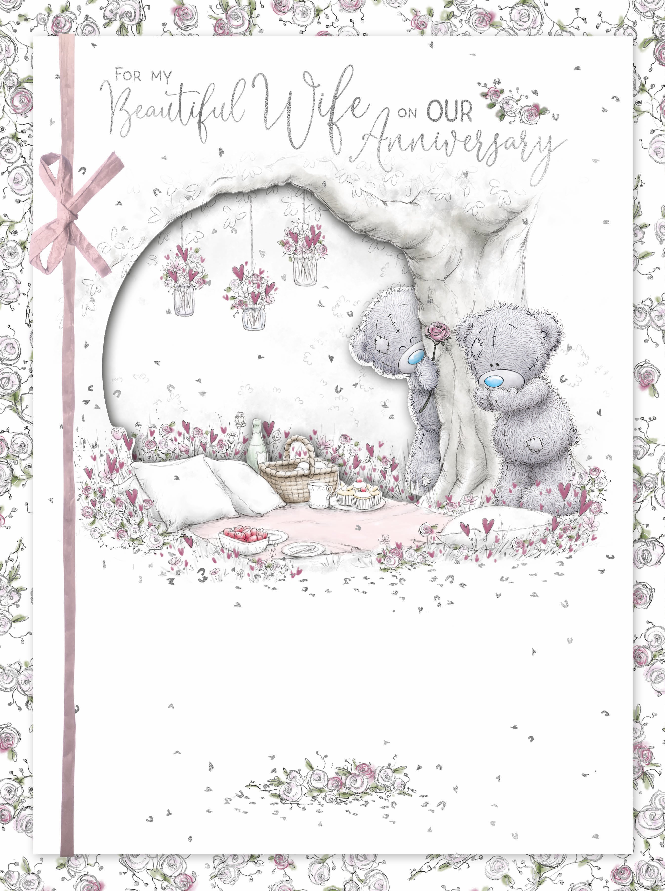 Wife Wedding Anniversary Bears Having Picnic Luxury Boxed Handmade Card