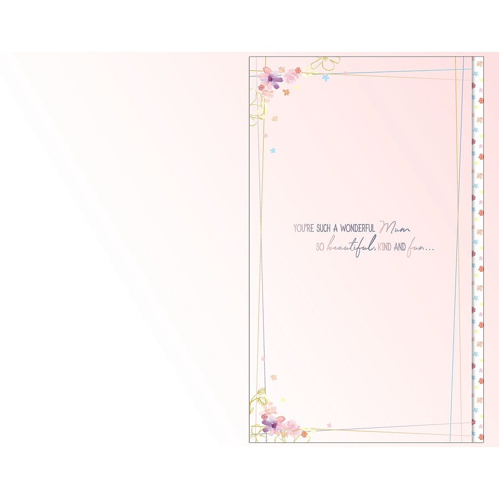 Mum Birthday Card - Tatty Ted A Holding Bouquet Of Flowers Just For Mum