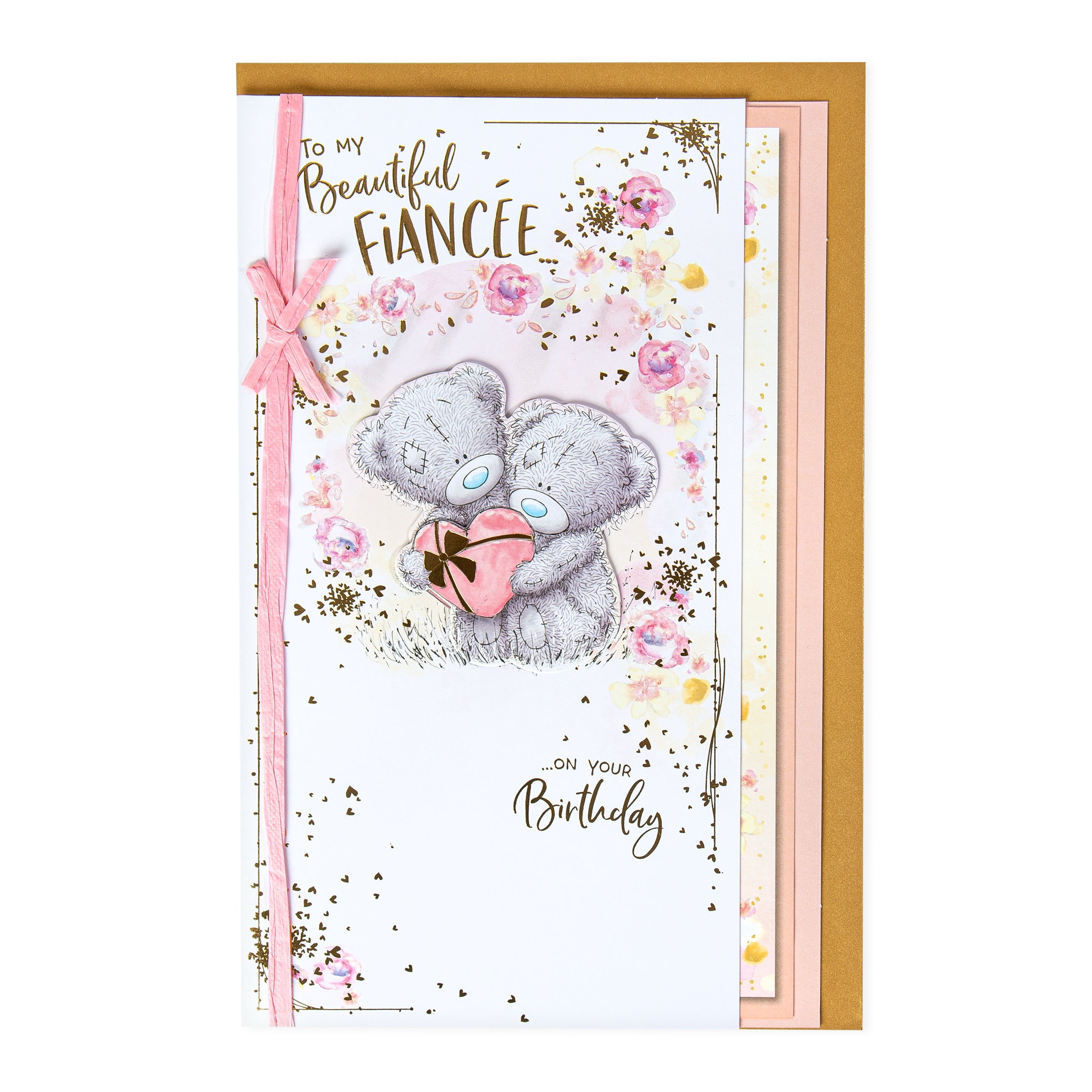 To My Beautiful Fiancée Birthday Card- Bears Holding Heart
