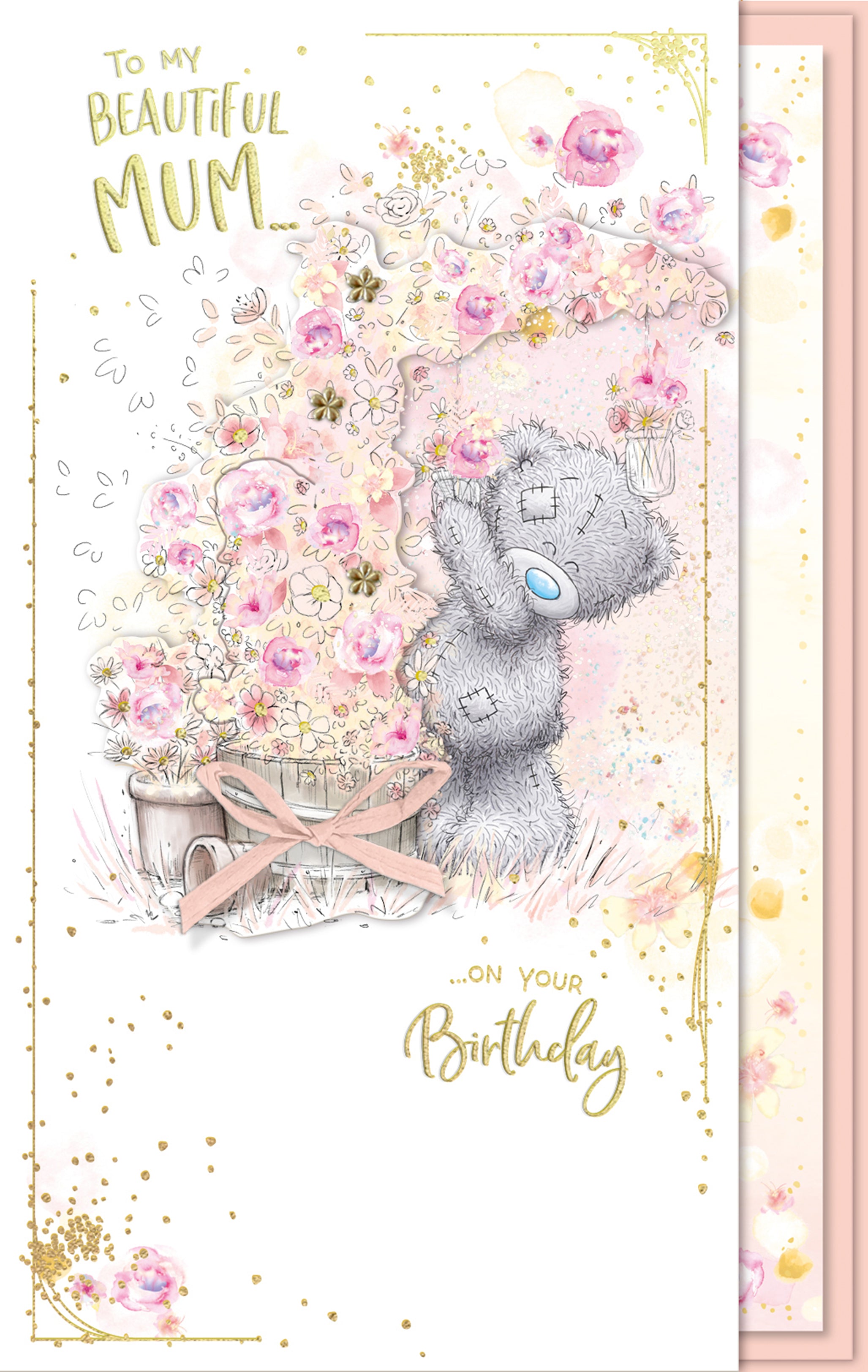 Mum Birthday Card - Bear Picking Flowers