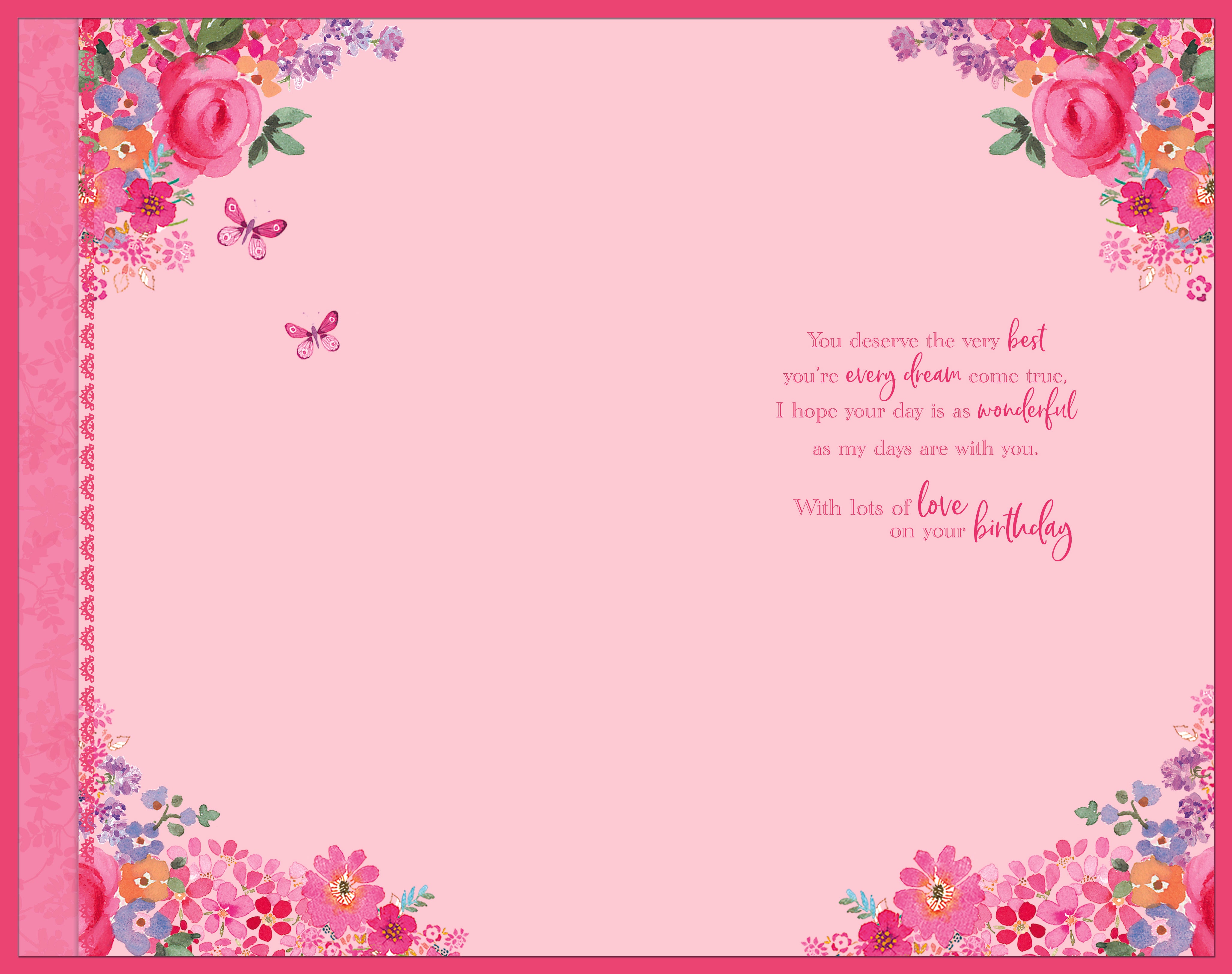 Wife Birthday Card - Flowers And Butterflies