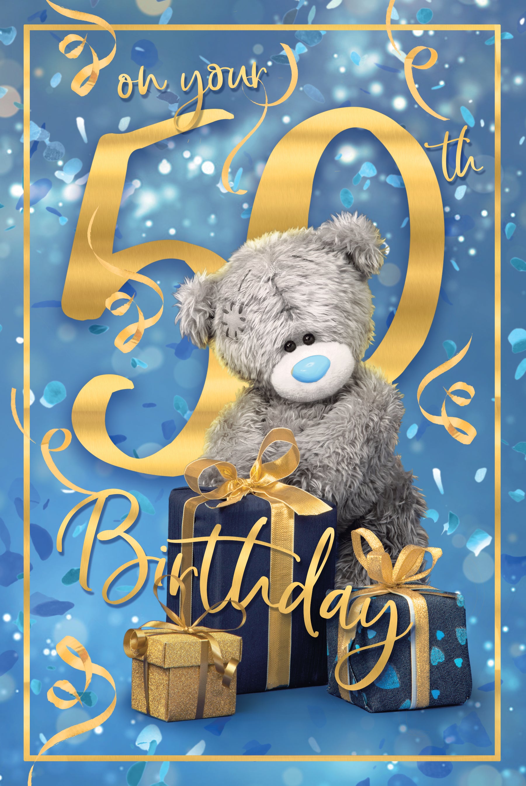 50th Bear With Presents Birthday Card