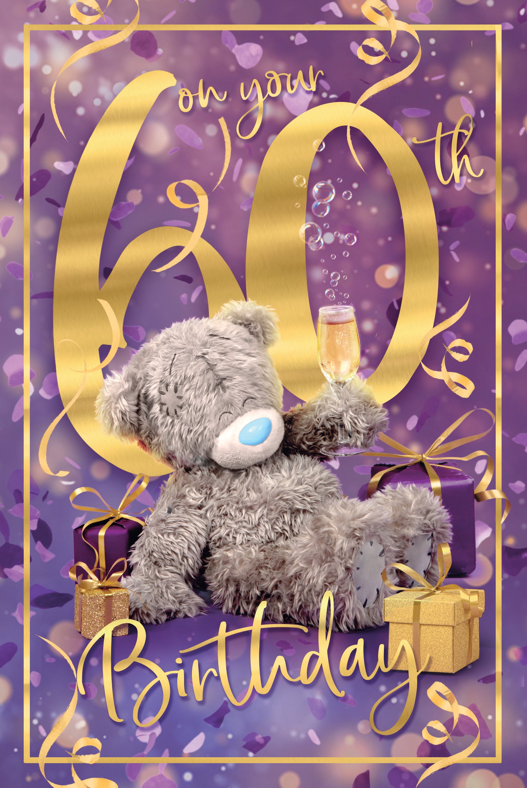 60th Bear Sat With Presents Birthday Card