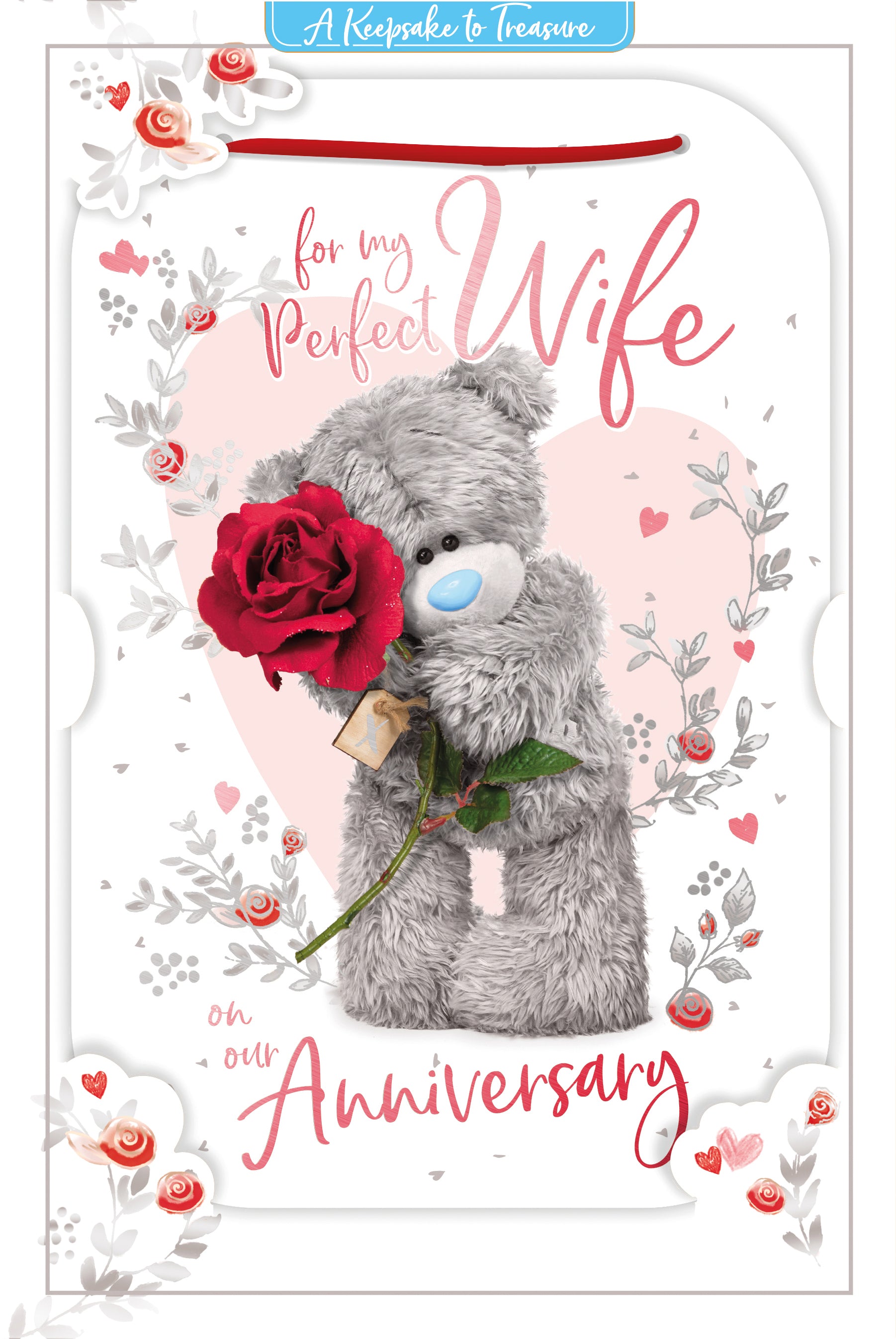 Wife Anniversary Card - Bear With Rose Photo Finish