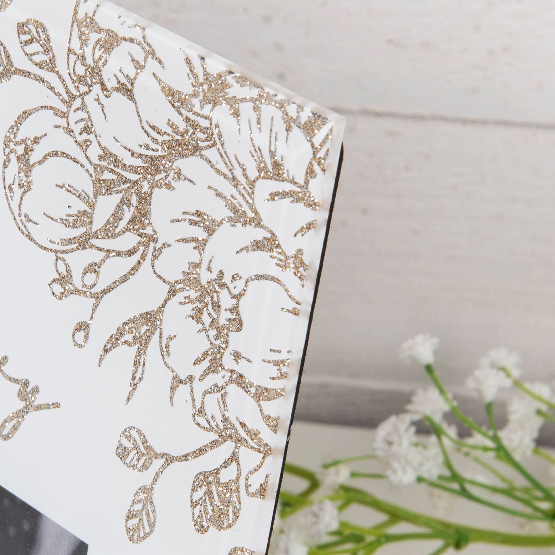 Happy Anniversary White Glass Gold Floral Frame 6" x 4"
