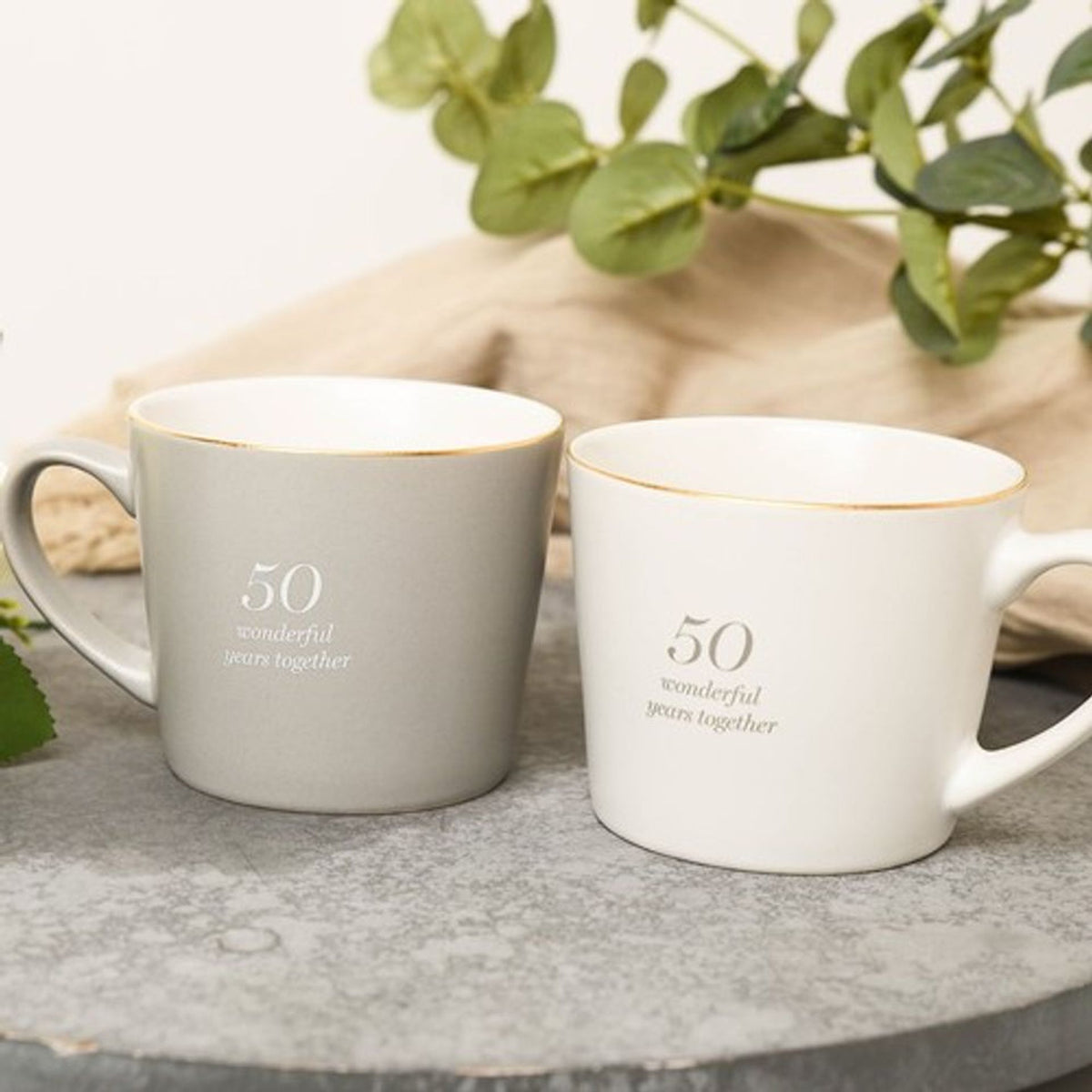 Amore Set of 2 Grey & White Mugs - 50th Anniversary