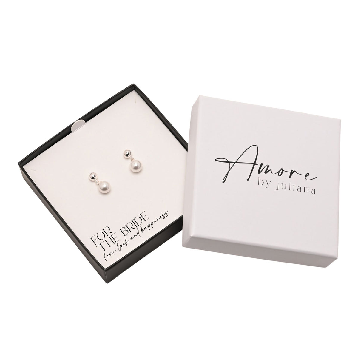 Amore Silver Plated Earrings Faux Pearl - Bride