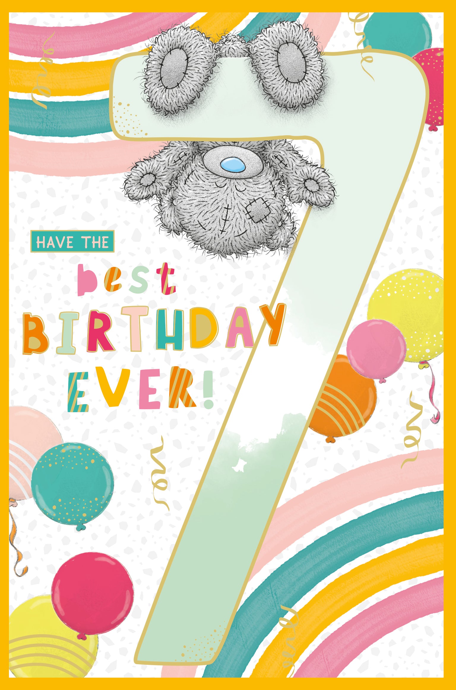 7th Birthday Card - Bear Hanging From Top of Number 7 - Me To You