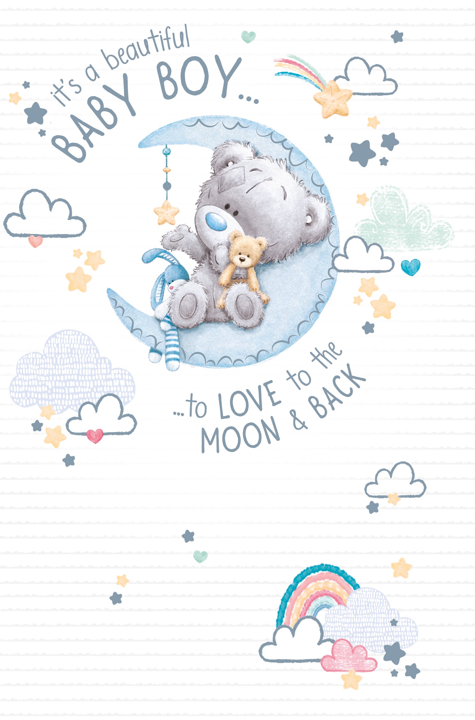 Baby Boy Card - Bear On Moon Tiny Tatty