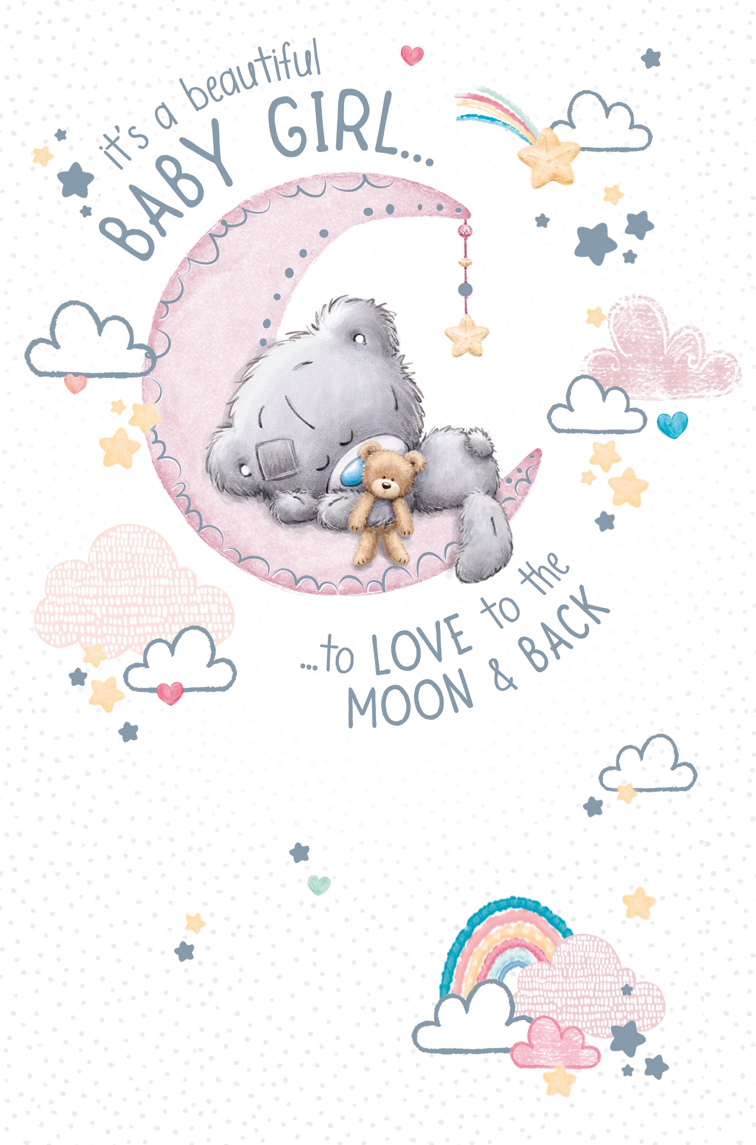 Baby Girl Card - Bear On Moon Tiny Tatty