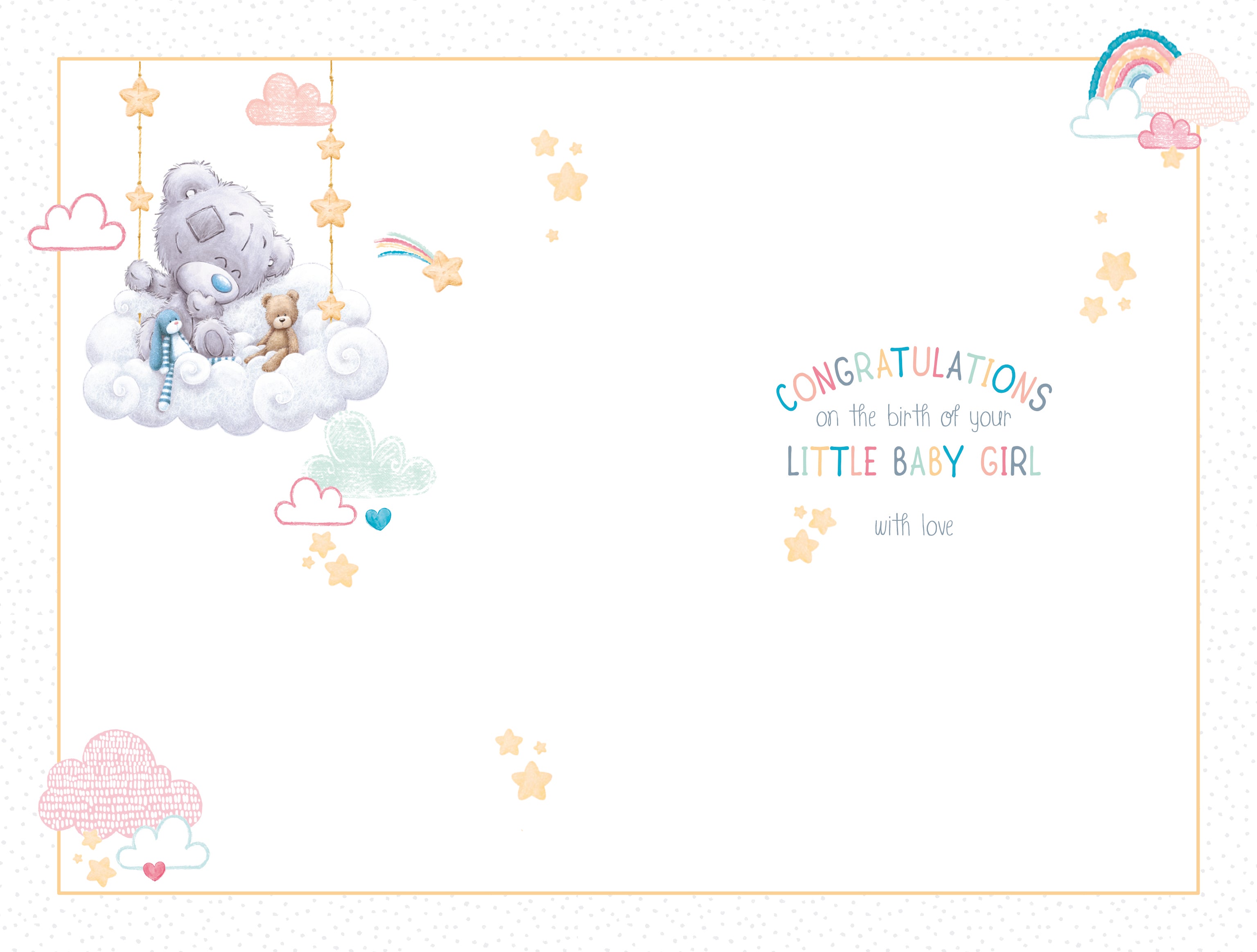 Baby Girl Card - Bear On Moon Tiny Tatty