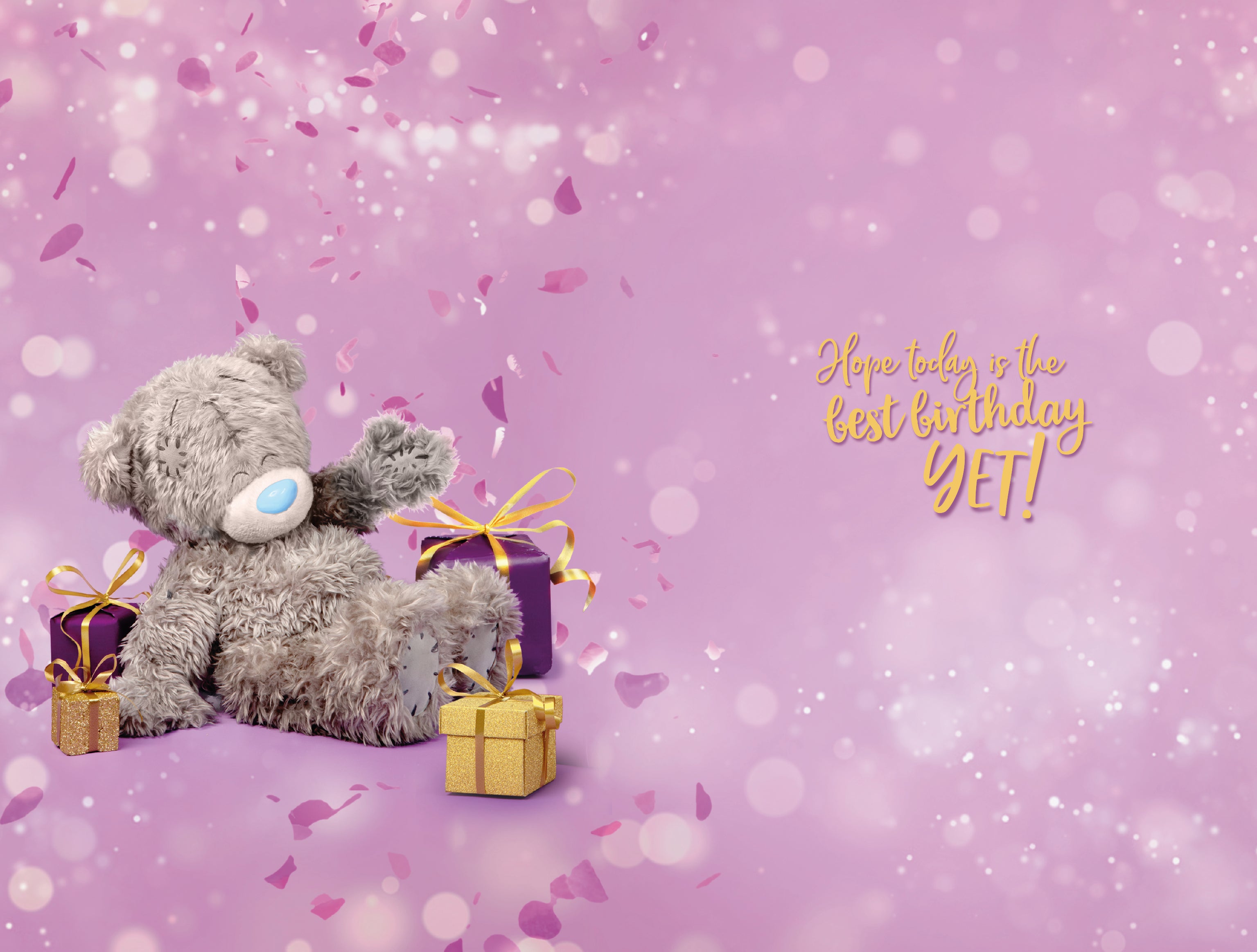 16th Birthday Card - Bear Surrounded by Gifts