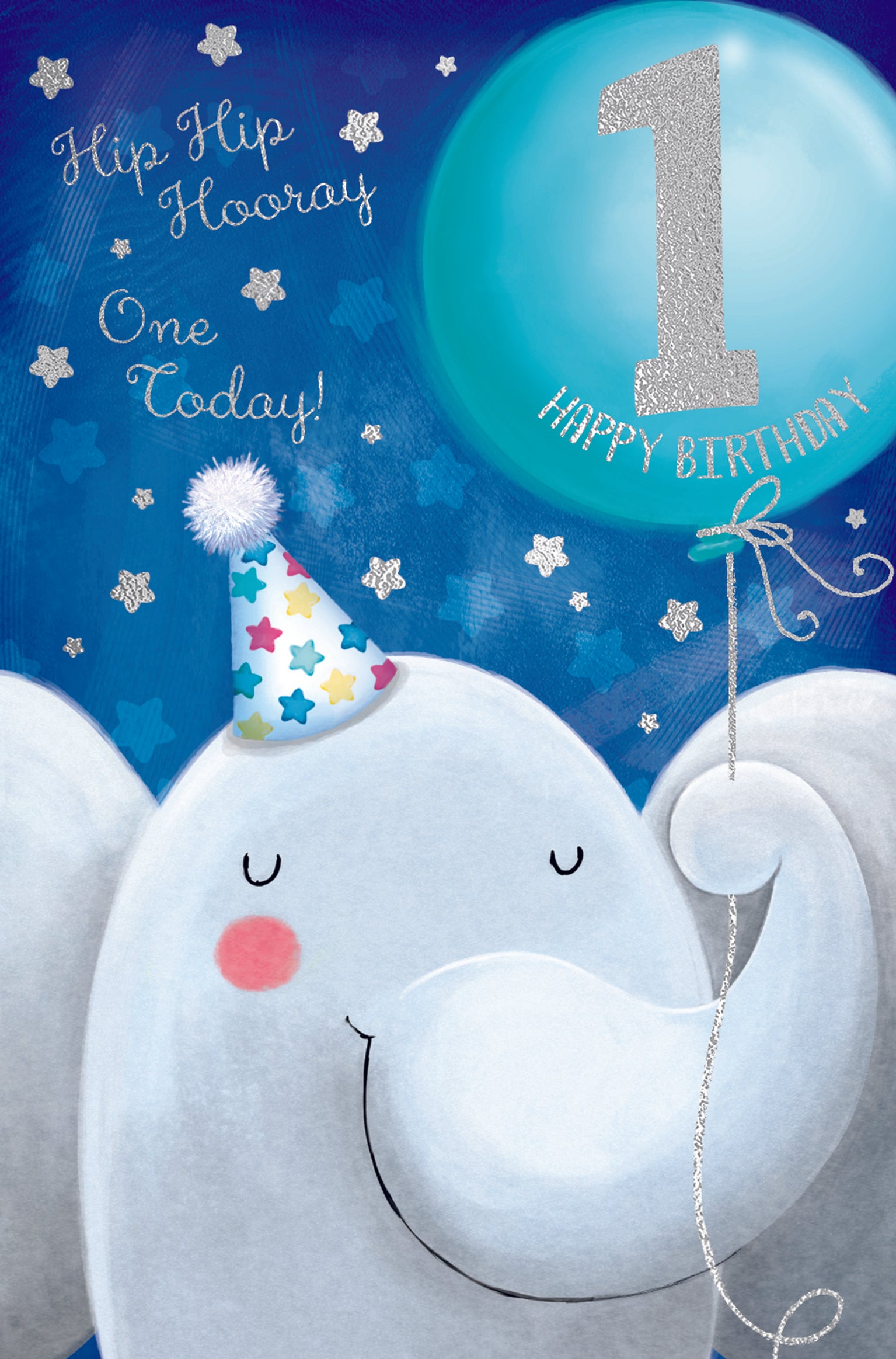 1st Birthday Boy Birthday - Elephant Holding Balloon With Trunk