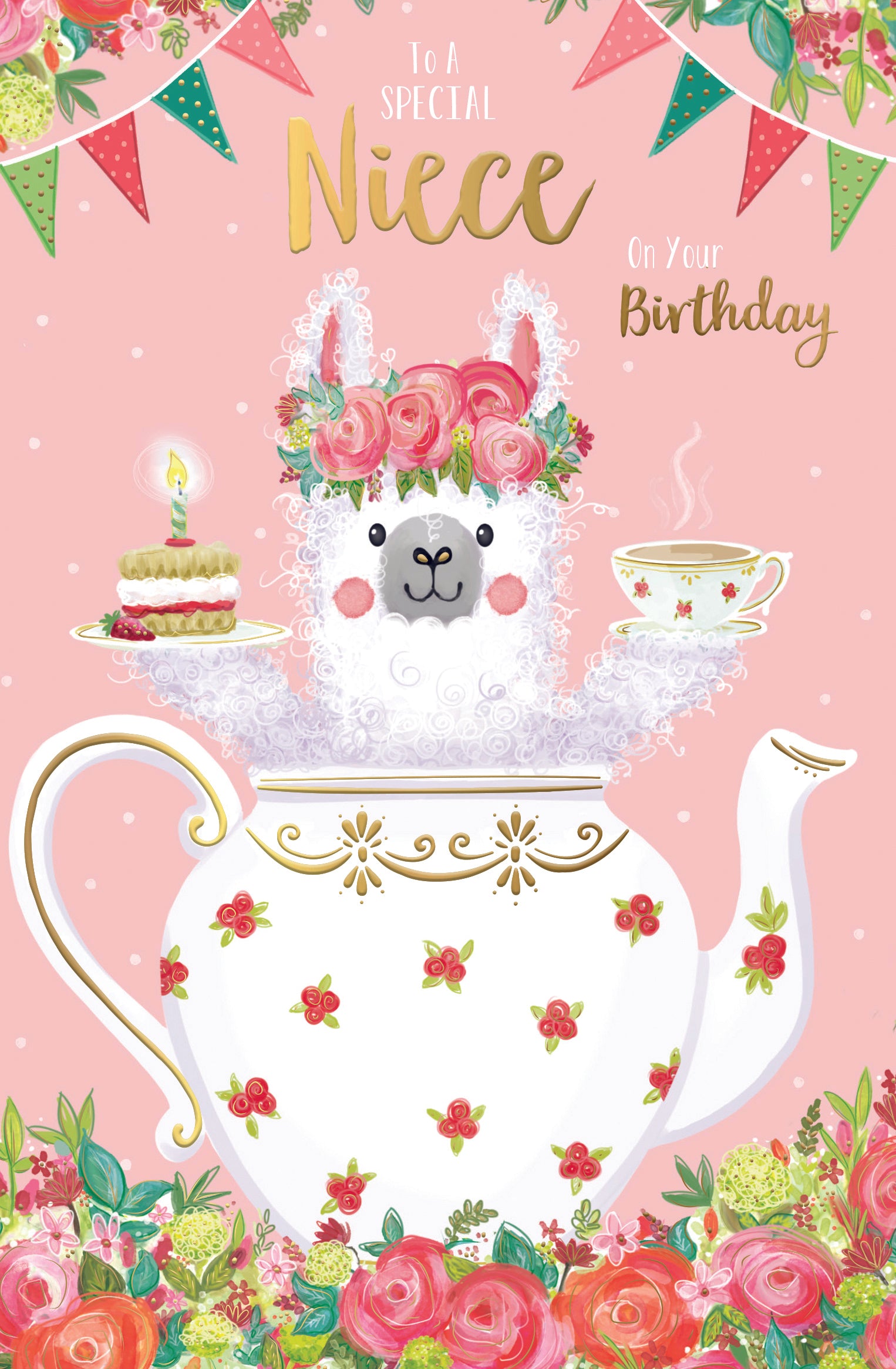 Niece Birthday Card - Llama In Teacup