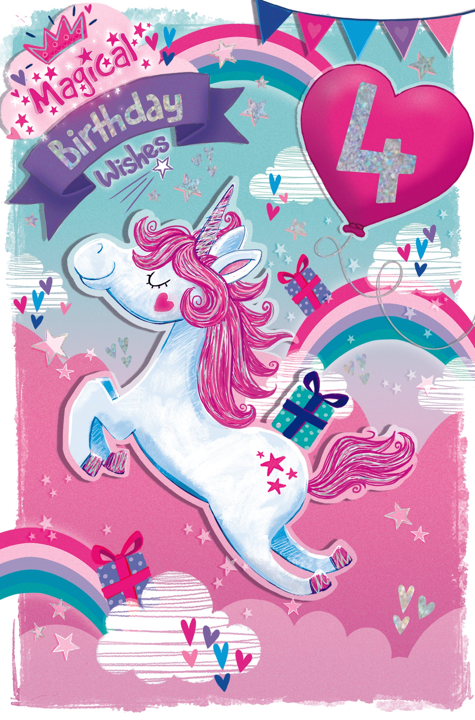 4th Birthday Girl Card - Magical Unicorn