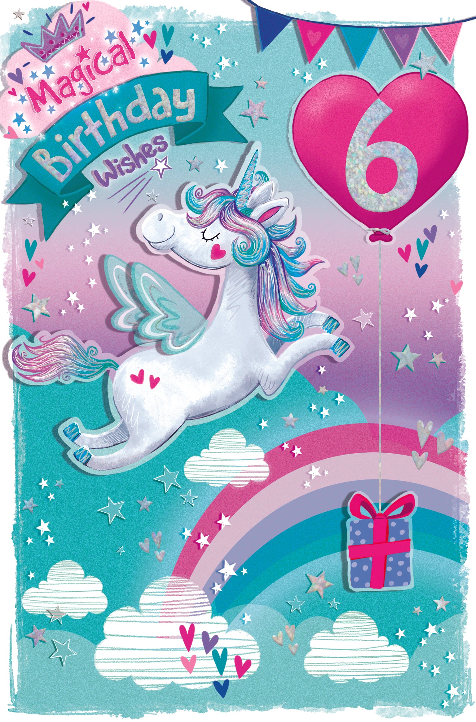 6th Birthday Girl Card - Unicorn And Rainbow
