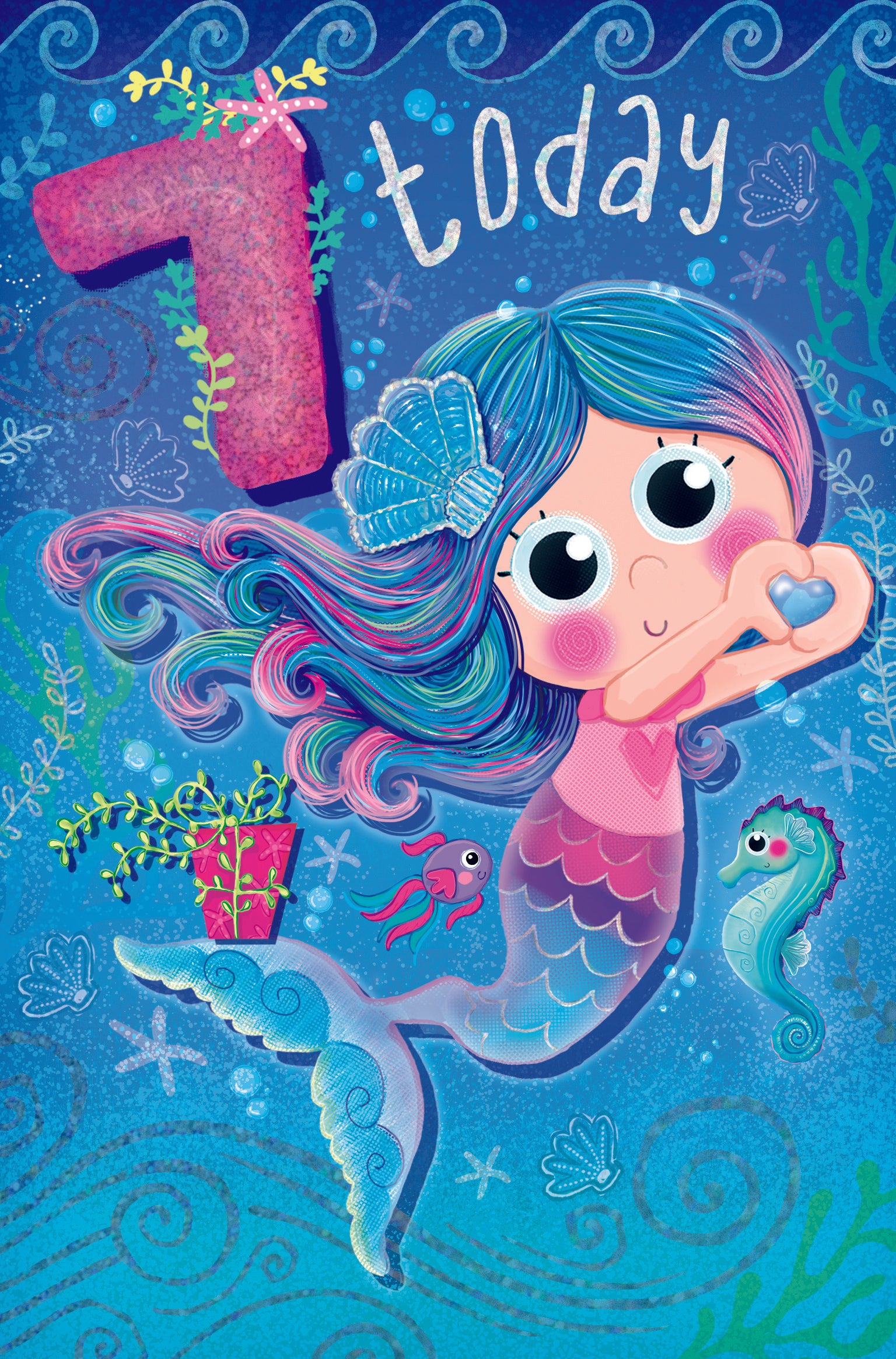 7th Birthday Girl Card - Mermaid In Sea