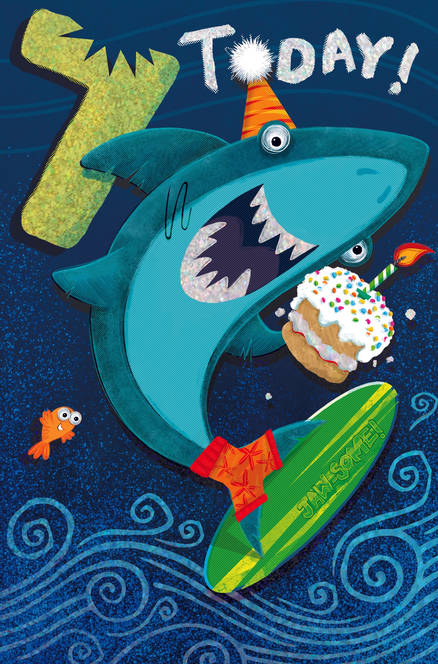 7th Birthday Boy Card - Shark And Cake