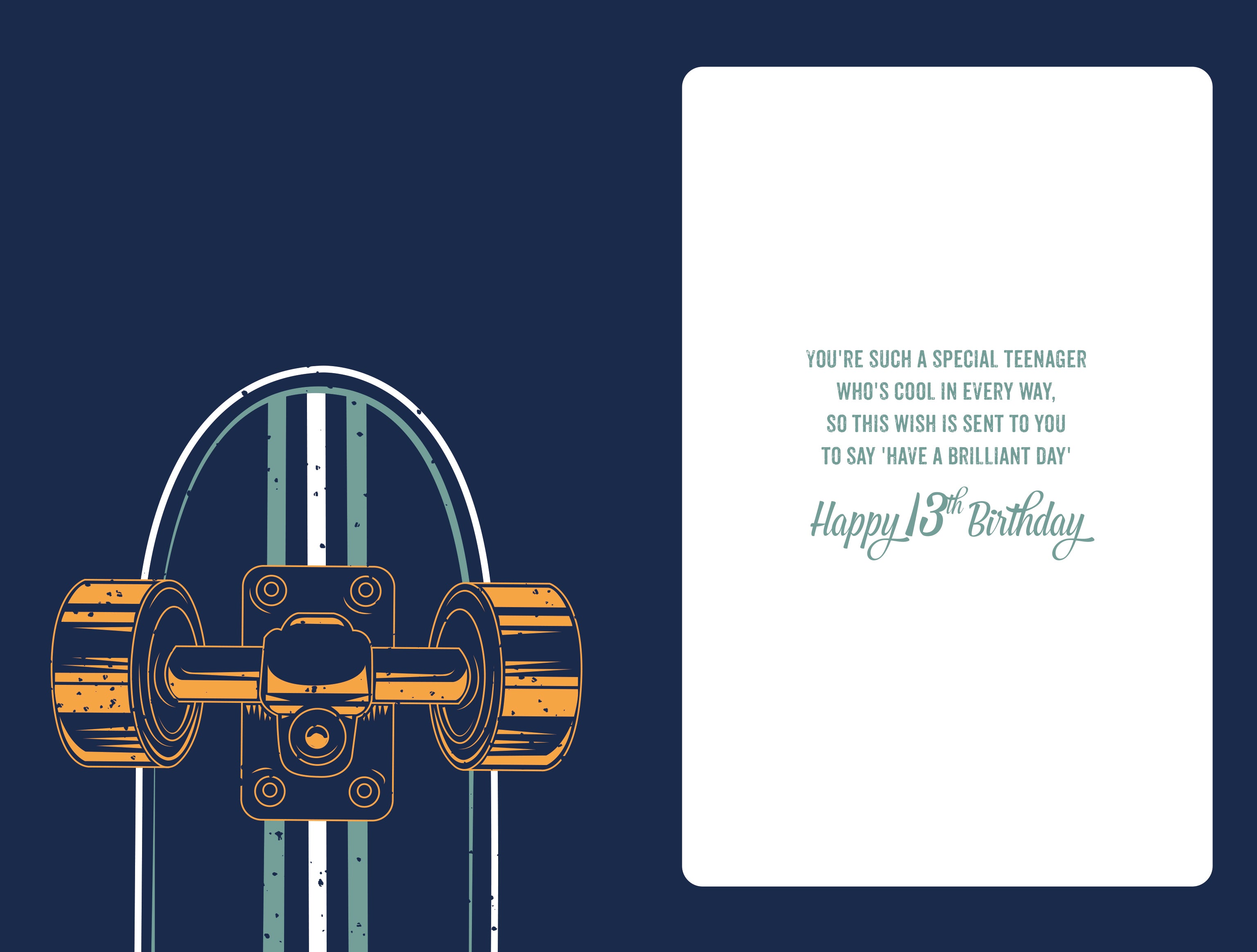 13th Boy Birthday Card - Skateboard