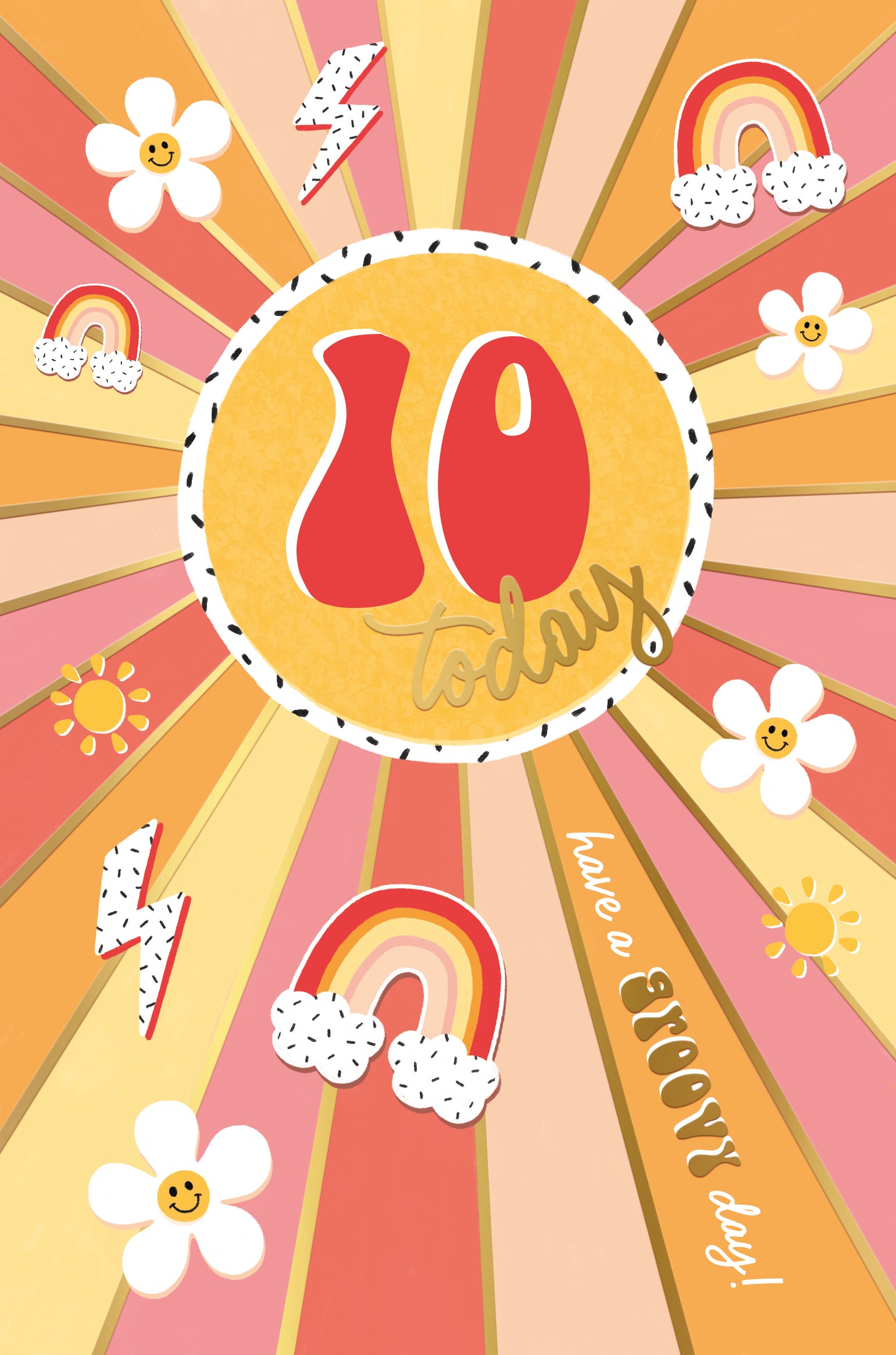 10th Birthday Girl Card Seventies Vibes