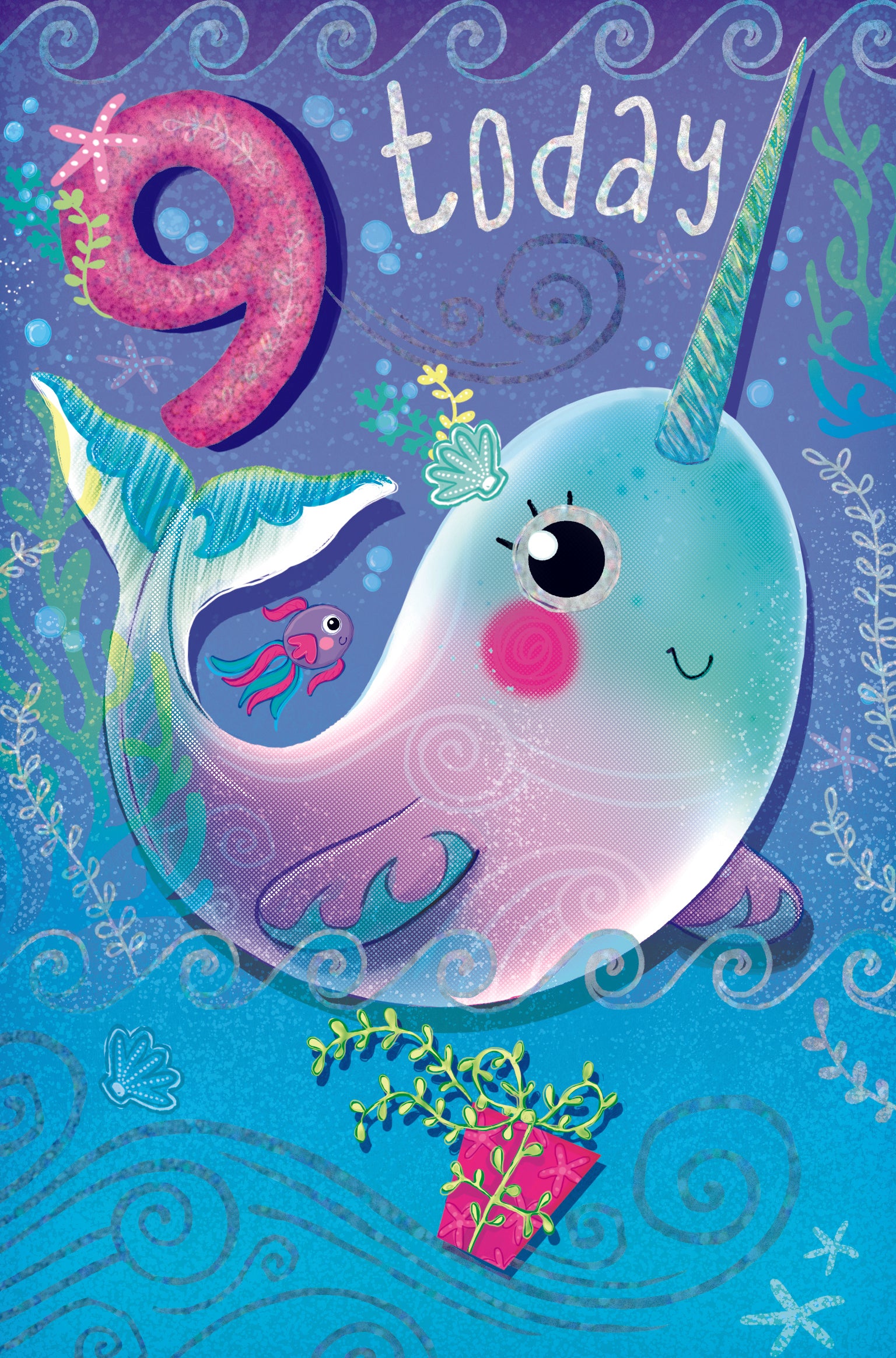 9th Birthday Girl Card - Narwhal