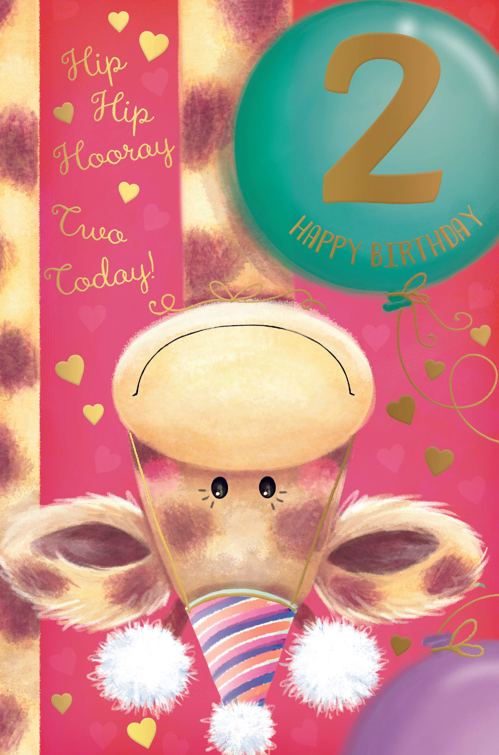 2nd Birthday Girl Card - Giraffe In Party Hat