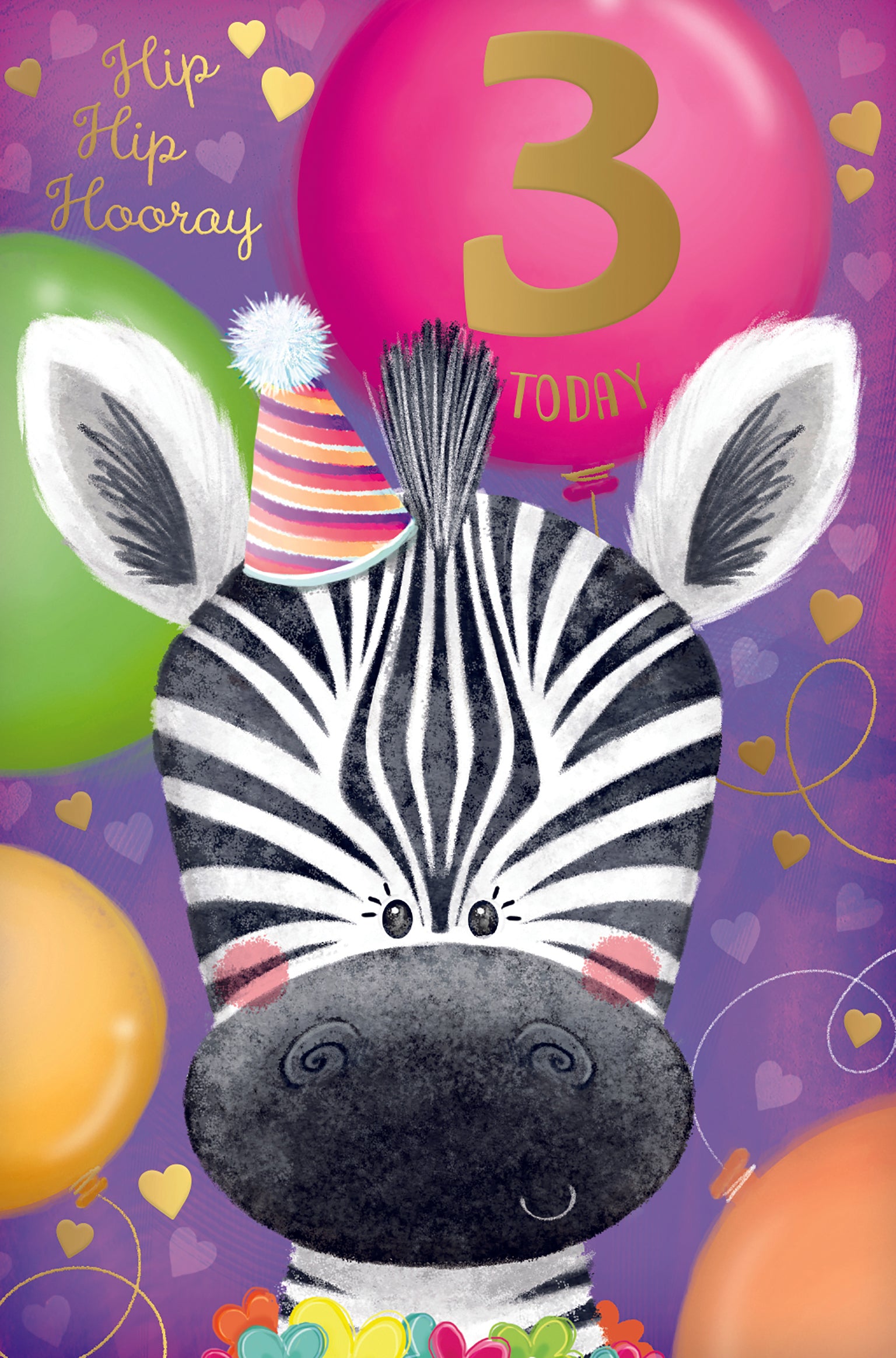 3rd Birthday Girl Card - Zebra In Party Hat Female