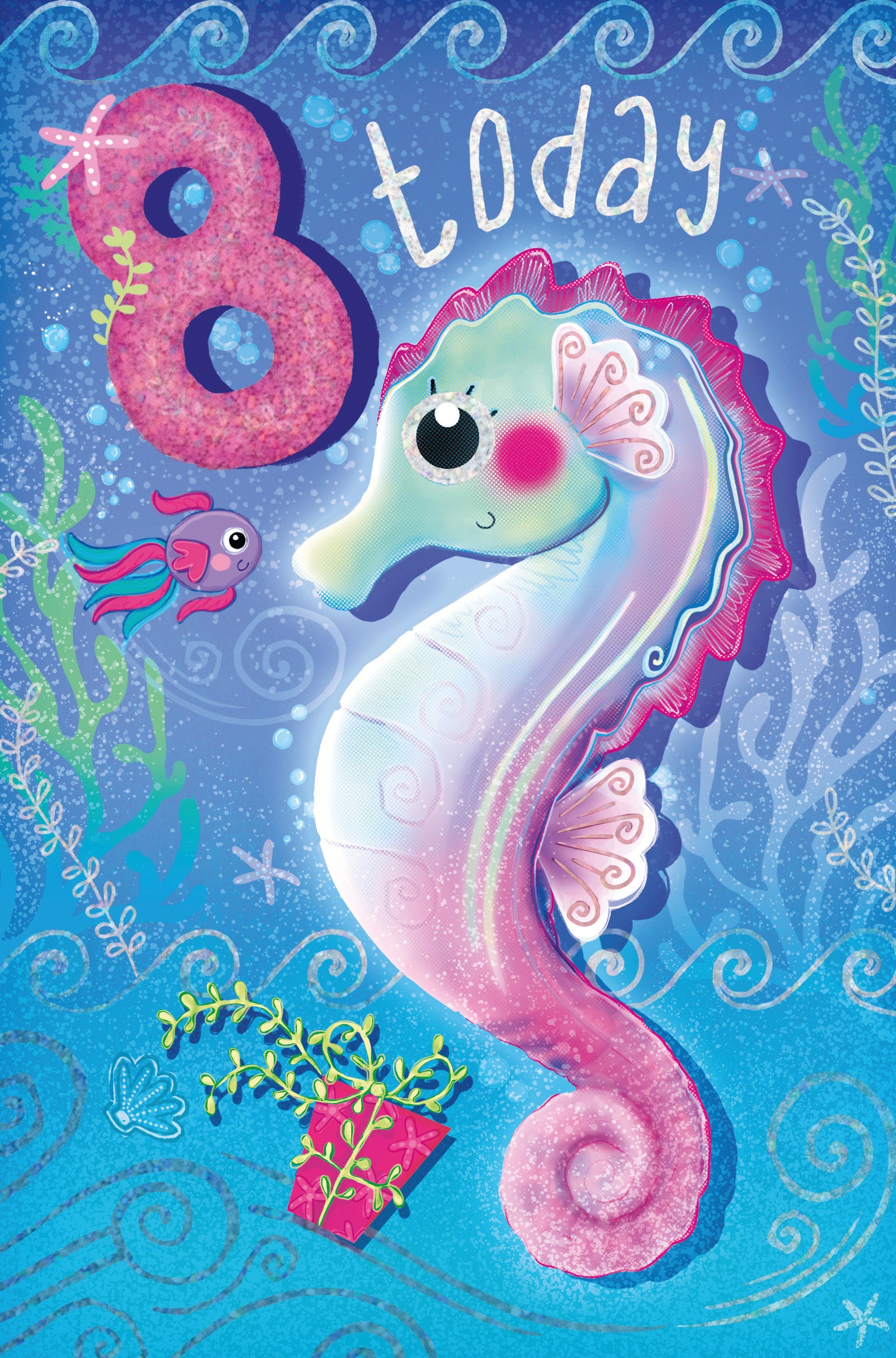 8th Birthday Girl Card - Seahorse