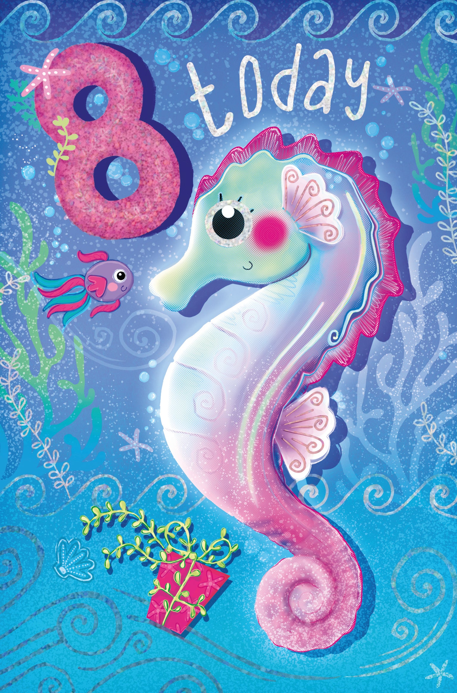 8th Birthday Girl Card - Seahorse