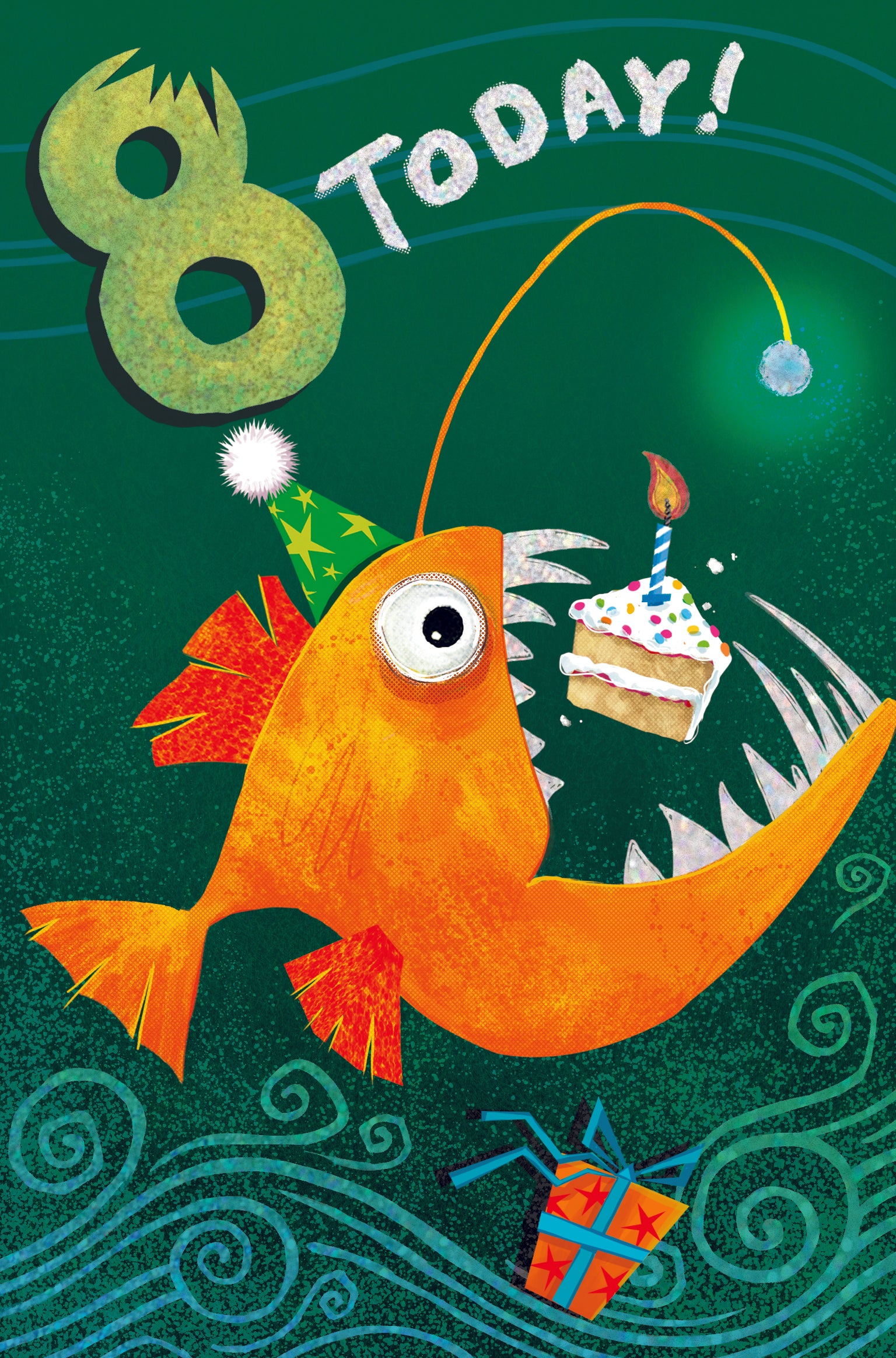 8th Birthday Boy Card - Big Fish And Cake