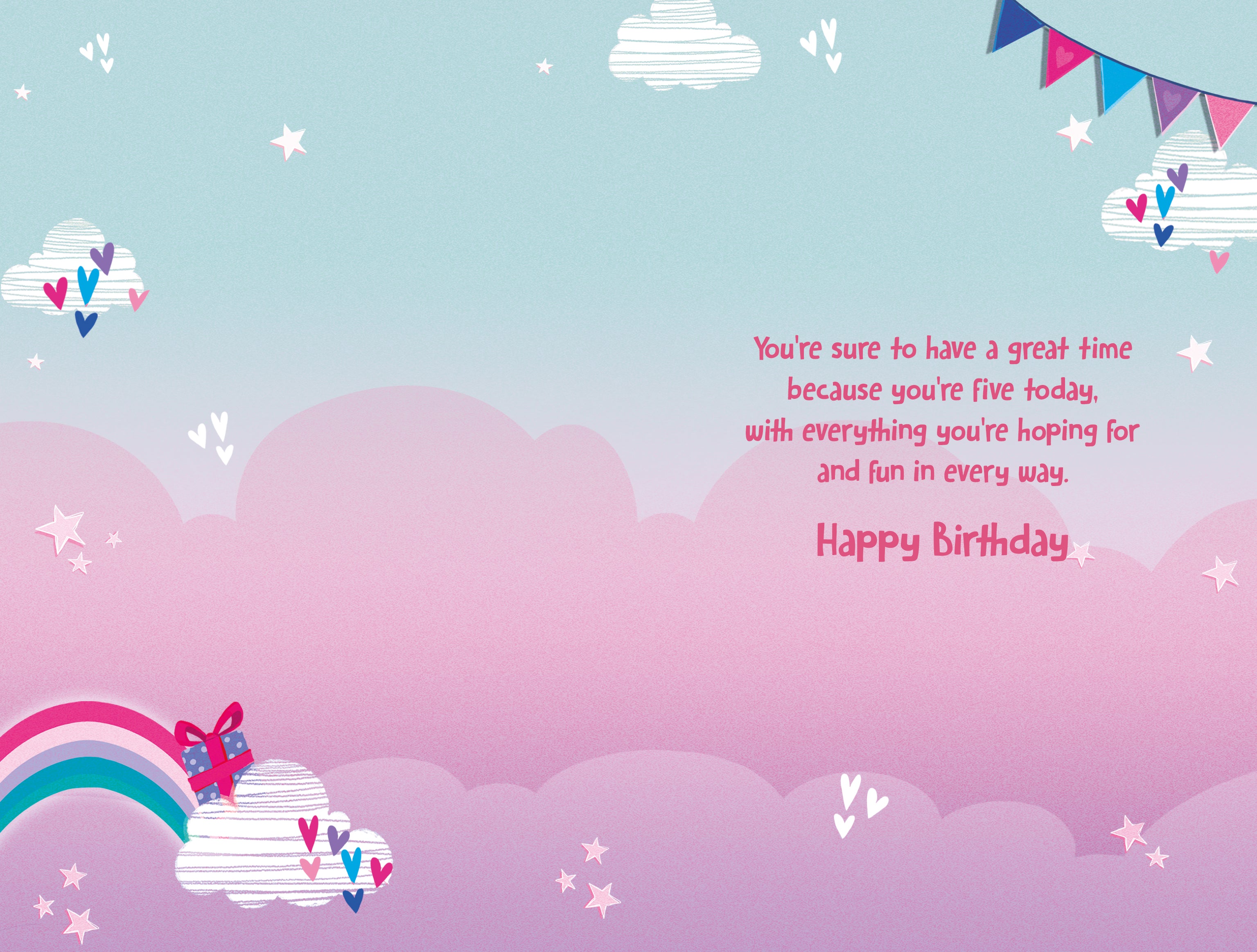 5th Birthday GirlCard - Unicorns And Hearts